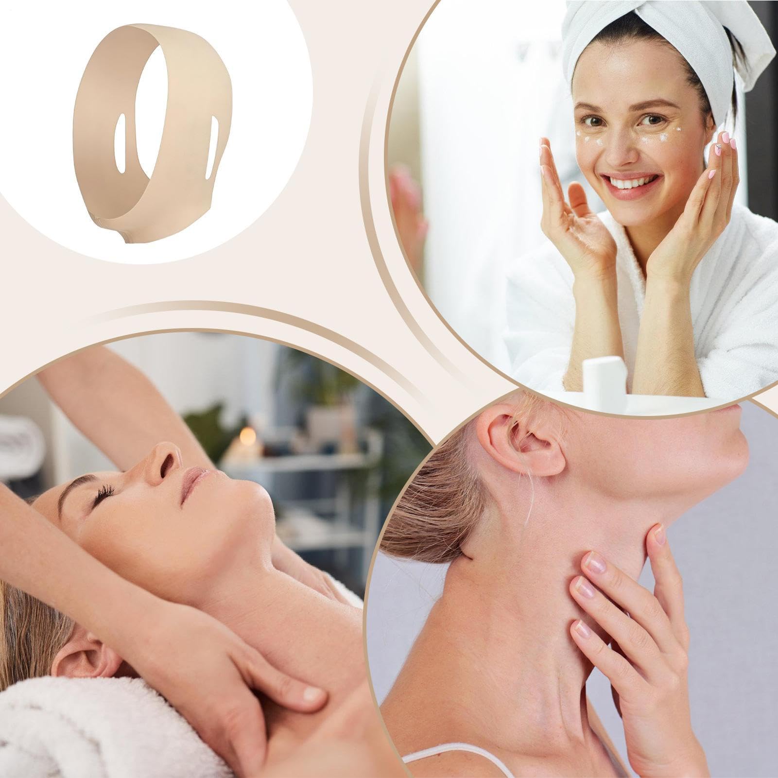 Skult C-ollagen Face-Sculpt Wrap, weiche und gleichmäßige Kompression, Beige, wiederverwendbare Gesichtsmaske, Kinnriemen, Kieferformung, straffende Gesichtsmaske, verstellbare Passform und Komfort