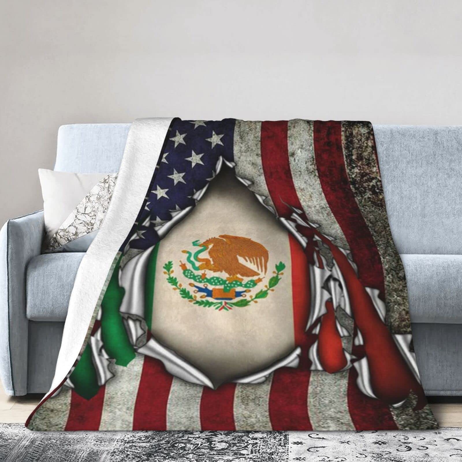 Lsjuee Christmas Flannel Fleece Blanket 50"X40" Proud to Be Mexican American Sofa Throw Blanket Weighted Ultra-Soft Travel Winter Blankets for Mens Keep Warm