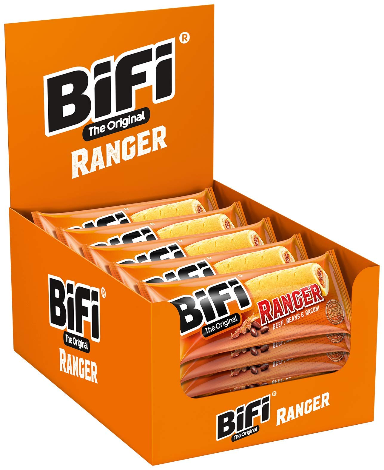 BiFi Ranger – 20er Pack (20 x 50 g) – Herzhafter Salami Snack im Teigmantel – Wurstsnack to go mit Beef, Beans & Bacon - Ranger