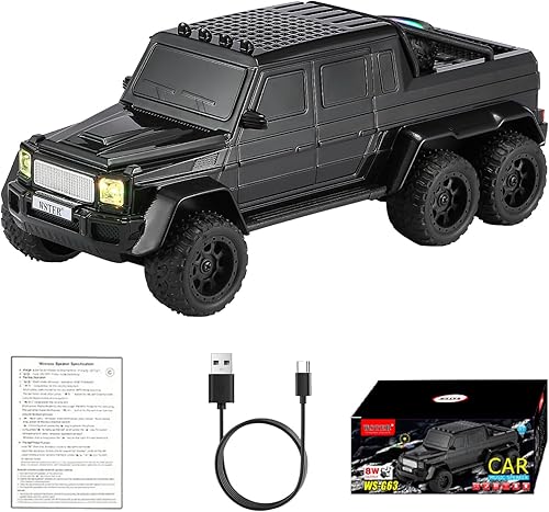 WS-G63 - Replica de altavoz Bluetooth de 6 ruedas para camioneta  Sonido HD, radio FM, emparejamiento estéreo TWS, luces LED de fiesta, reproducción