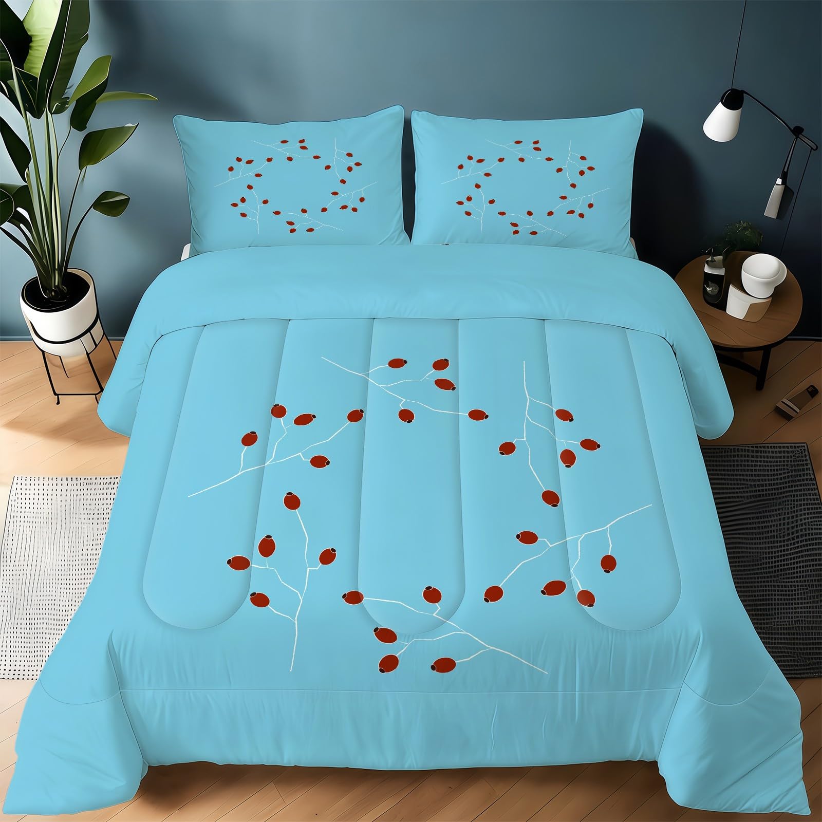 Couette 240x260 chaude rouge et bleu lit 2 personnes avec 2 taies d'oreiller