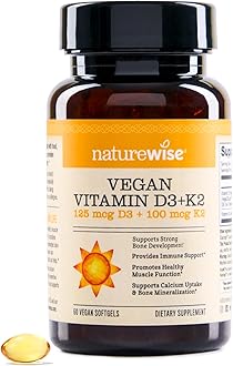 NatureWise Vegan Vitamin D3 + K2 - Natural D3 5000IU + Natural Vitamin K2 100mcg - Bone Support - High Absorption with Organic Cold-Pressed Olive Oil - Non-GMO