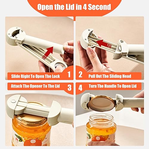 Miniatura 5 de Abrelatas magnético multifuncional ajustable para personas mayores con artritis, abrebotellas retráctil para quitar las tapas fácilmente (blanco)