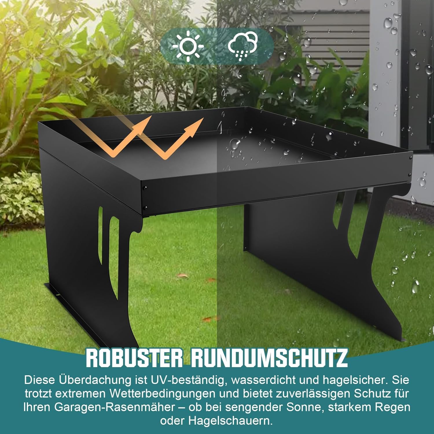 Mähroboter Garage mit Pflanzbeet 80x66x48cm Dach Carport für Rasenmäher | Metall Regenschutz Rostfrei Witterungsbeständig Sonnenschutz Universal Überdachung Unterstand Rasenmähroboter