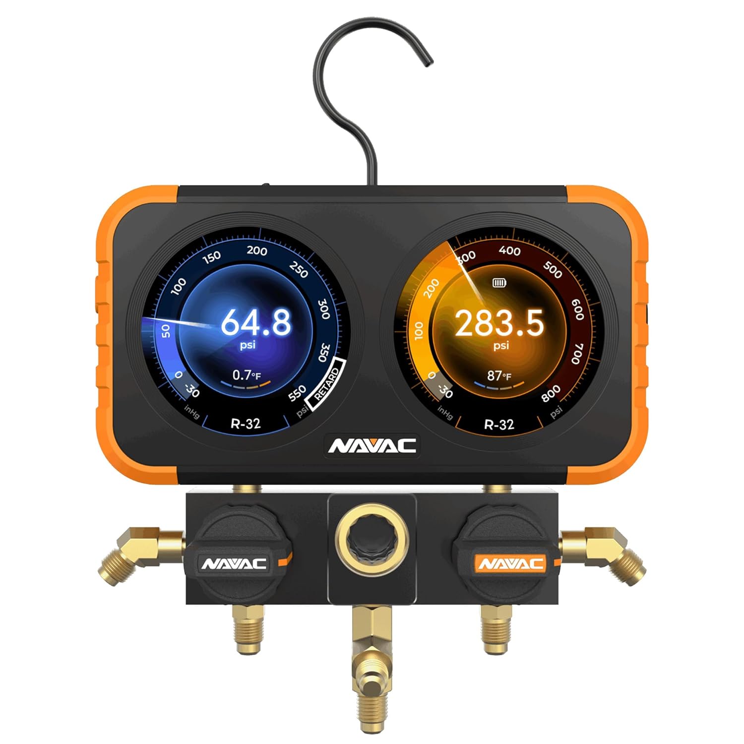 NAVAC N2DX FLEX-X Manifold Gauge Set -HD Color Graphic Interface, Digital Display, A2L Compatible, 72 Refrigerant Support, Rechargeable 100hr Battery, Durable Aluminum Body -Ideal for HVAC Technicians