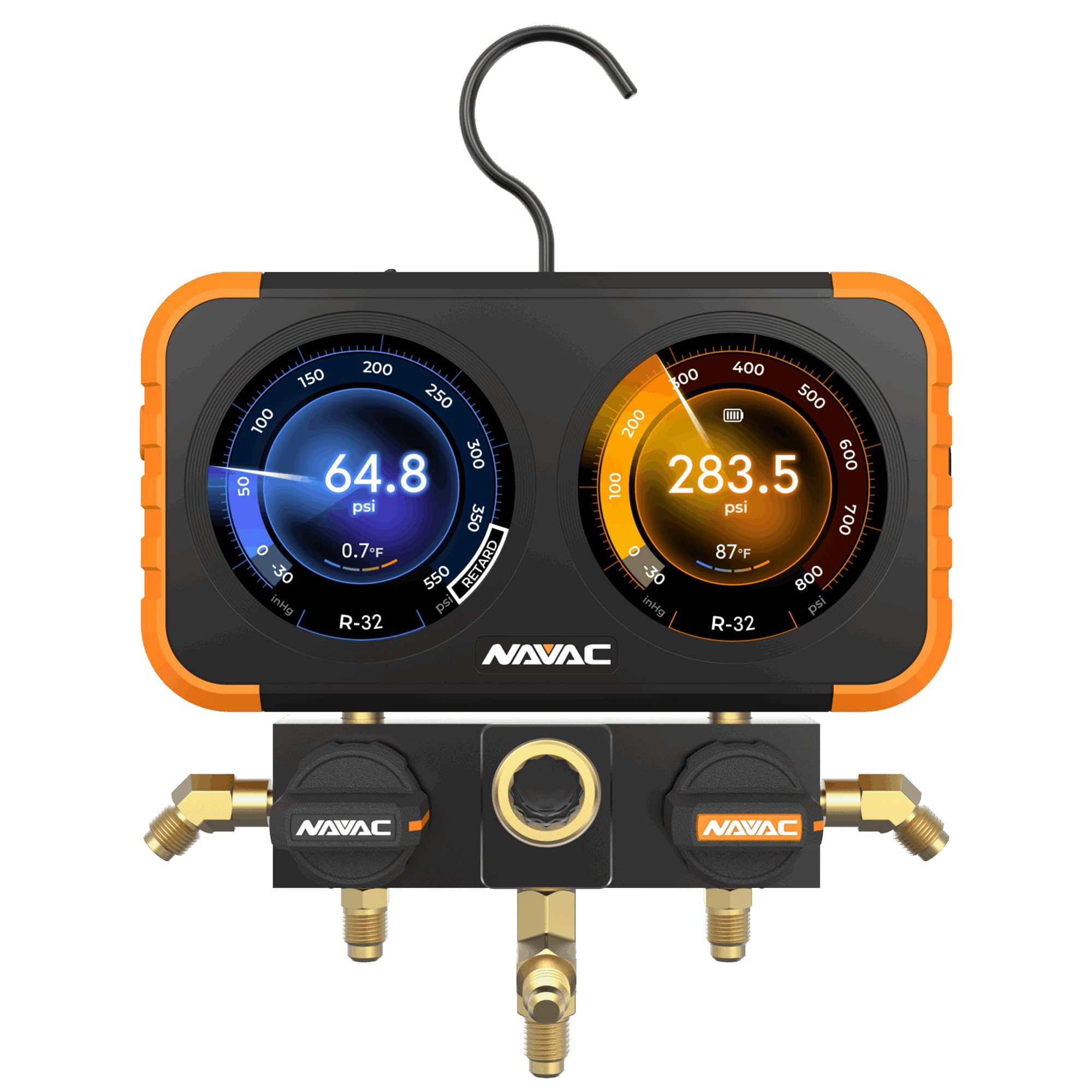 NAVAC N2DX Flex-X Manifold Gauge | HD Color Graphic Interface | Class 0.4 Accuracy | Impact-Resistant Digital Display with Aluminum Body and Rubber Cover | A2L Compatible | 2 Years Warranty