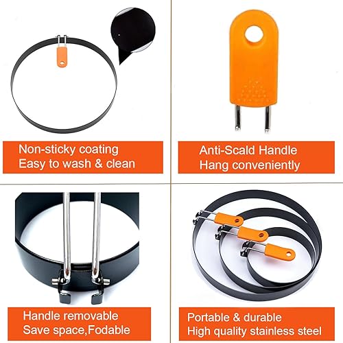 Miniatura 4 de 8 anillos de huevo redondos y cuadrados de 4 pulgadas para freír huevos, anillos de acero inoxidable antiadherentes para plancha, anillo de