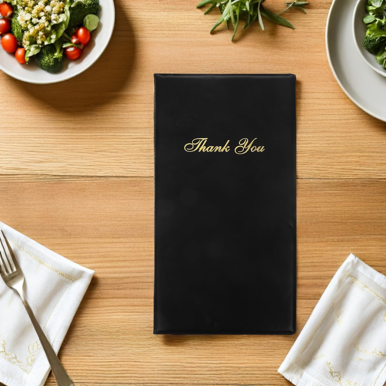 GALPADA 4 Pezzi Set da 4 Porta-conto per Ristorante 28x25,5 Cm in Materiale Resistente, Porta Ricevute e Portamenù Nero con Scritta Dorata Grazie", per Camerieri e Servizio Clienti in Bar