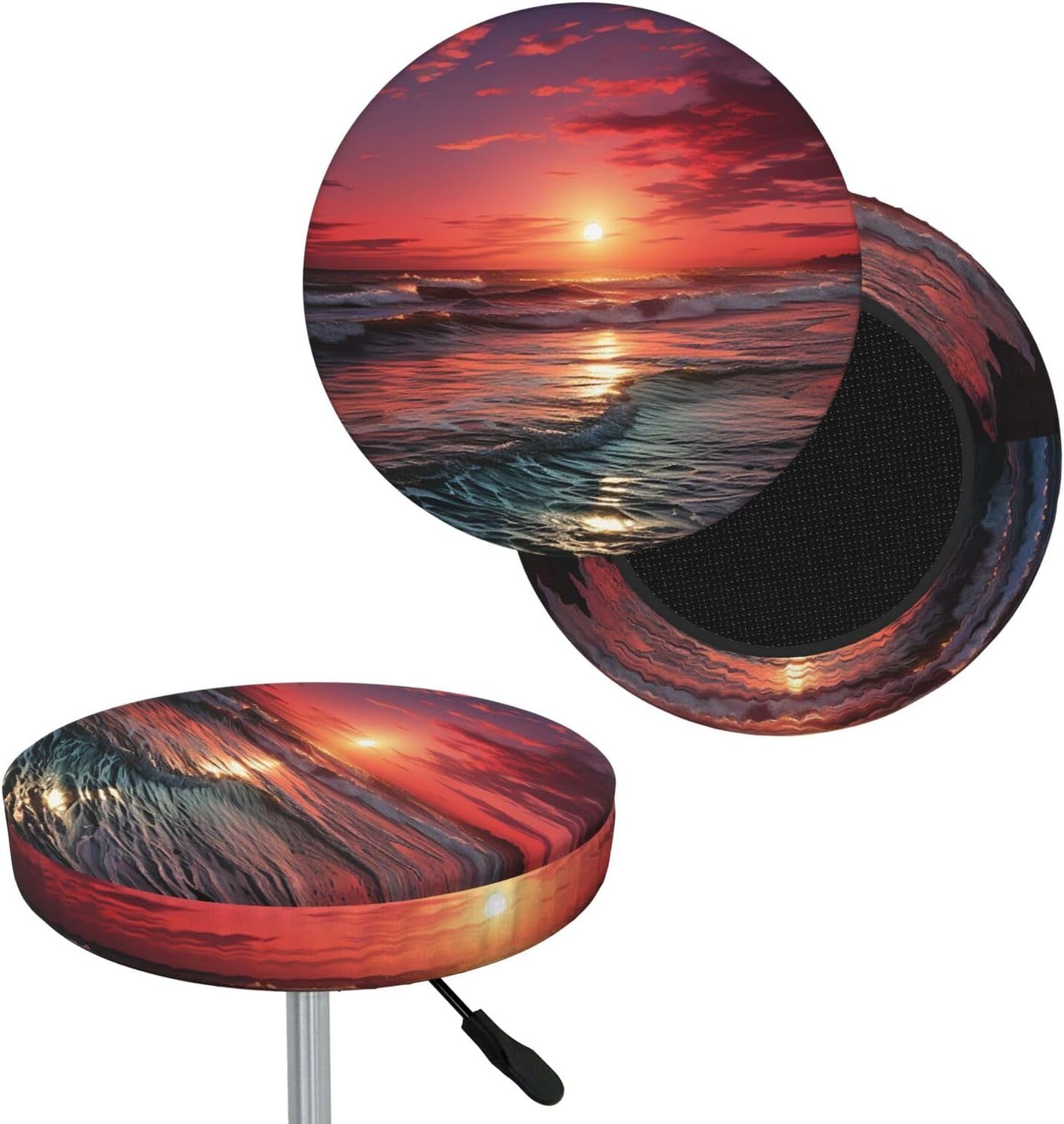 Bar Stool Cover Round Elastic Stool Cushion Covers Ocean Art Warm Twilight Bar Chair Cover Washable Stool Cushion Slipcover Stretch Stool Seat Covers for 12-14 Inch Chair