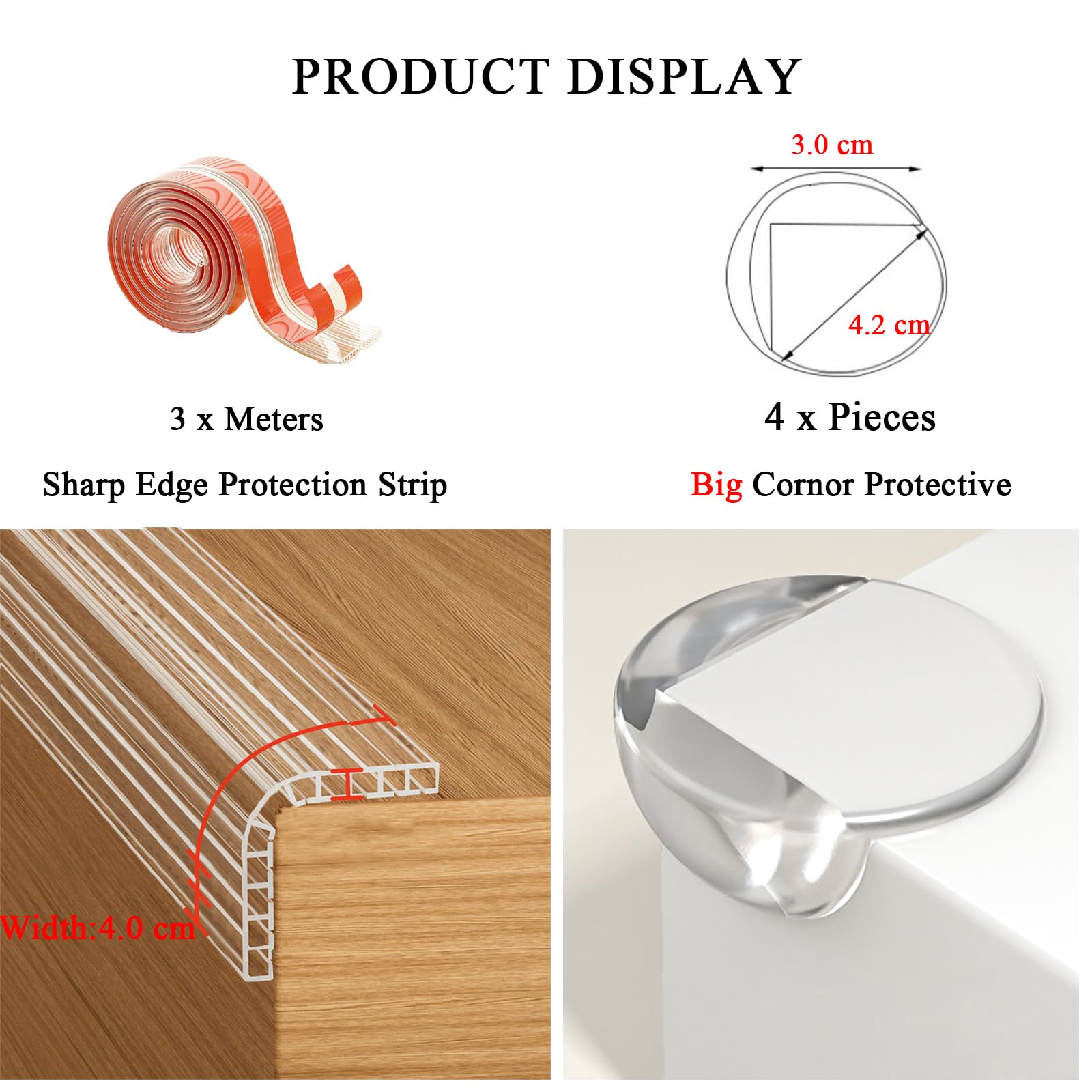 Meekye Paraspigoli per bambini, 3/5 m, con 4 paraspigoli, morbidi, paraspigoli per bambini, autoadesivi, per tavolo in vetro, per proteggere il bambino da lesioni, larghezza: 2,0 x 2,0 cm