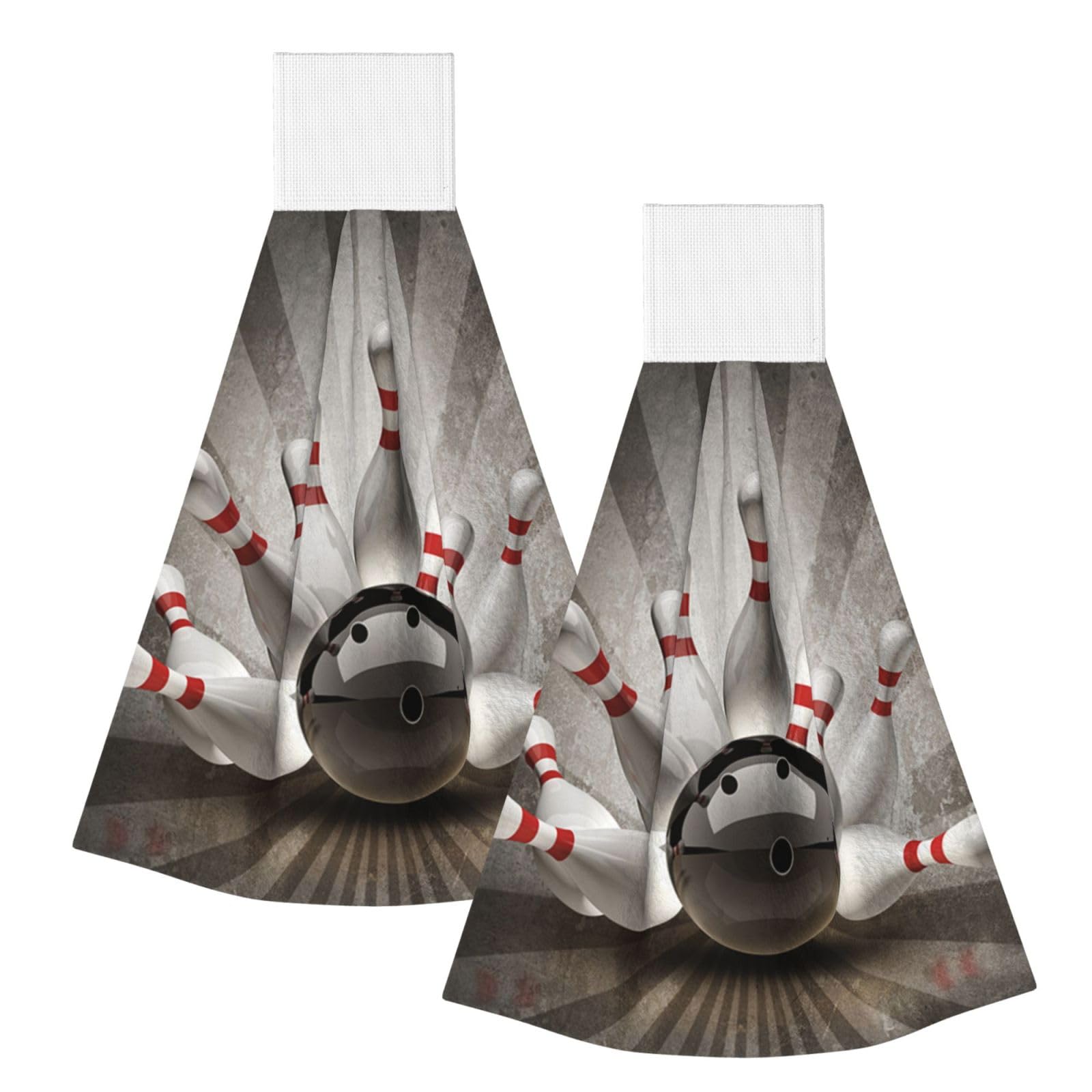 DOPKLNA Bowling Ball Sport Vintage, 2 Pcs Hanging Coral Fiber Hand Towels for Bathroom, Absorbent Kitchen Towels