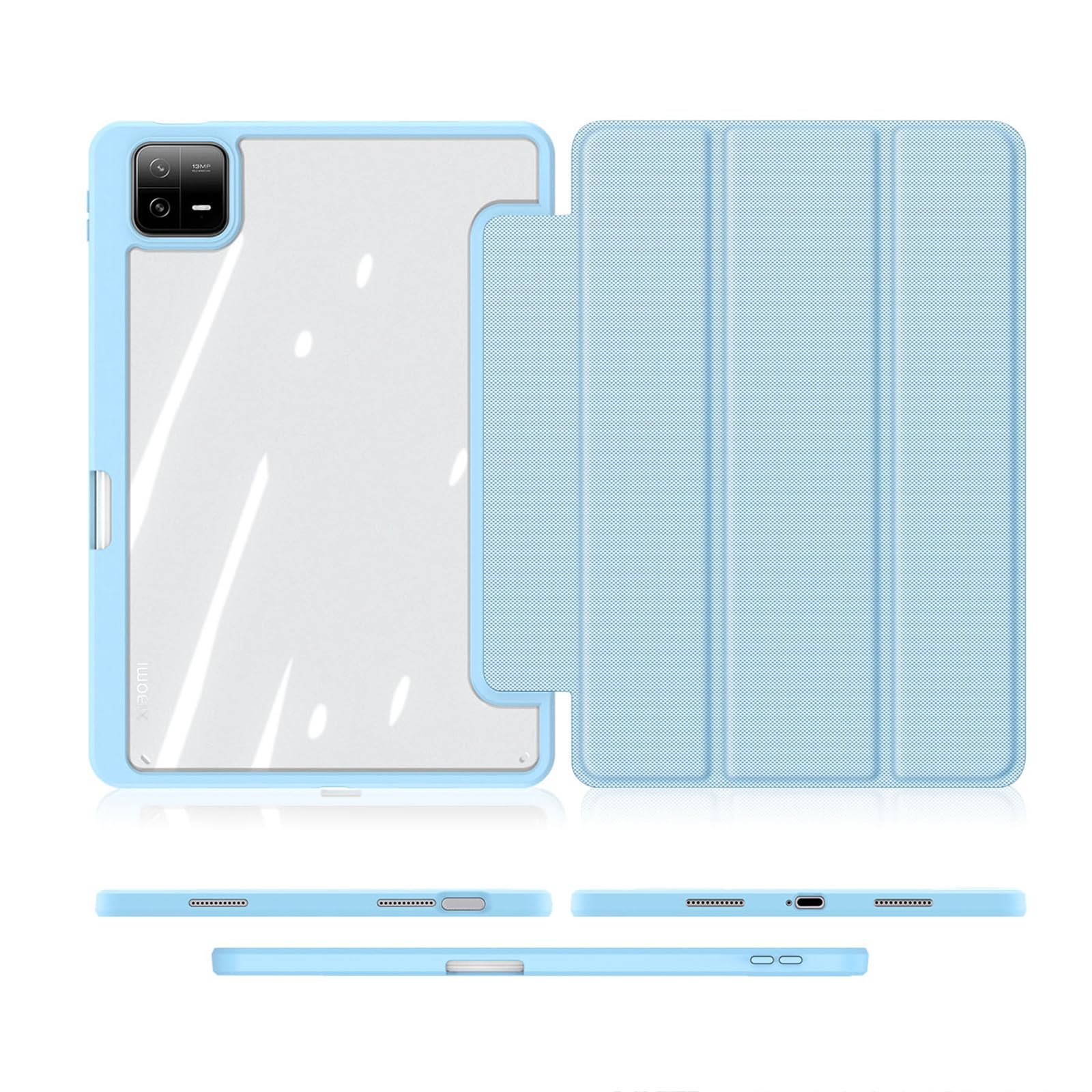Etui na Xiaomi Pad 6/6 Pro, miękka tylna obudowa TPU z uchwytem na długopis S, automatyczne uśpienia/budzenie, oglądanie pod wieloma kątami, różowe