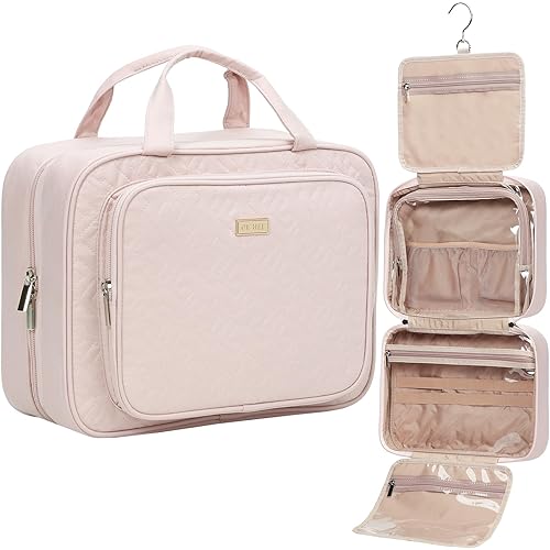 NISHEL Travel Toiletry Bag for Women Large Capacity, Travel Essentials Organizer, Hanging Makeup Case for Accessories, Cosmetics, Toiletries, Pink
