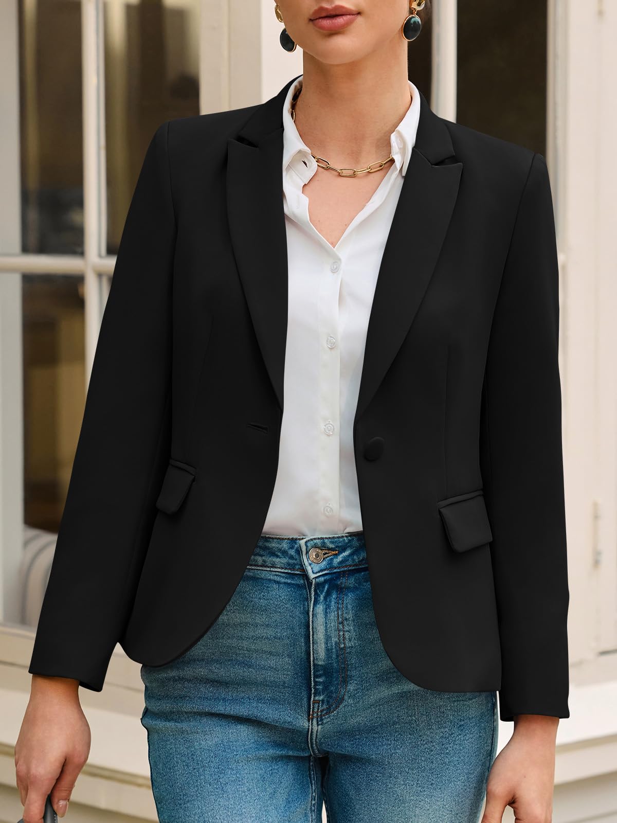 Womens Casual Blazers Long Sleeve Lapel Button Slim Work Office Blazer Jacket