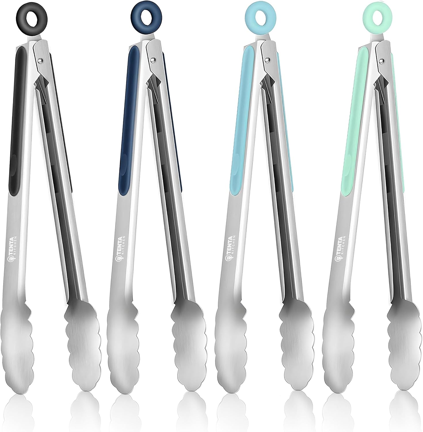 Metal Tongs for Cooking, Stainless Steel Tongs 12 Inch with Silicone Non-Slip Grip, Kitchen Utensils Set for Bar and Outdoor Grilling (4-Piece)