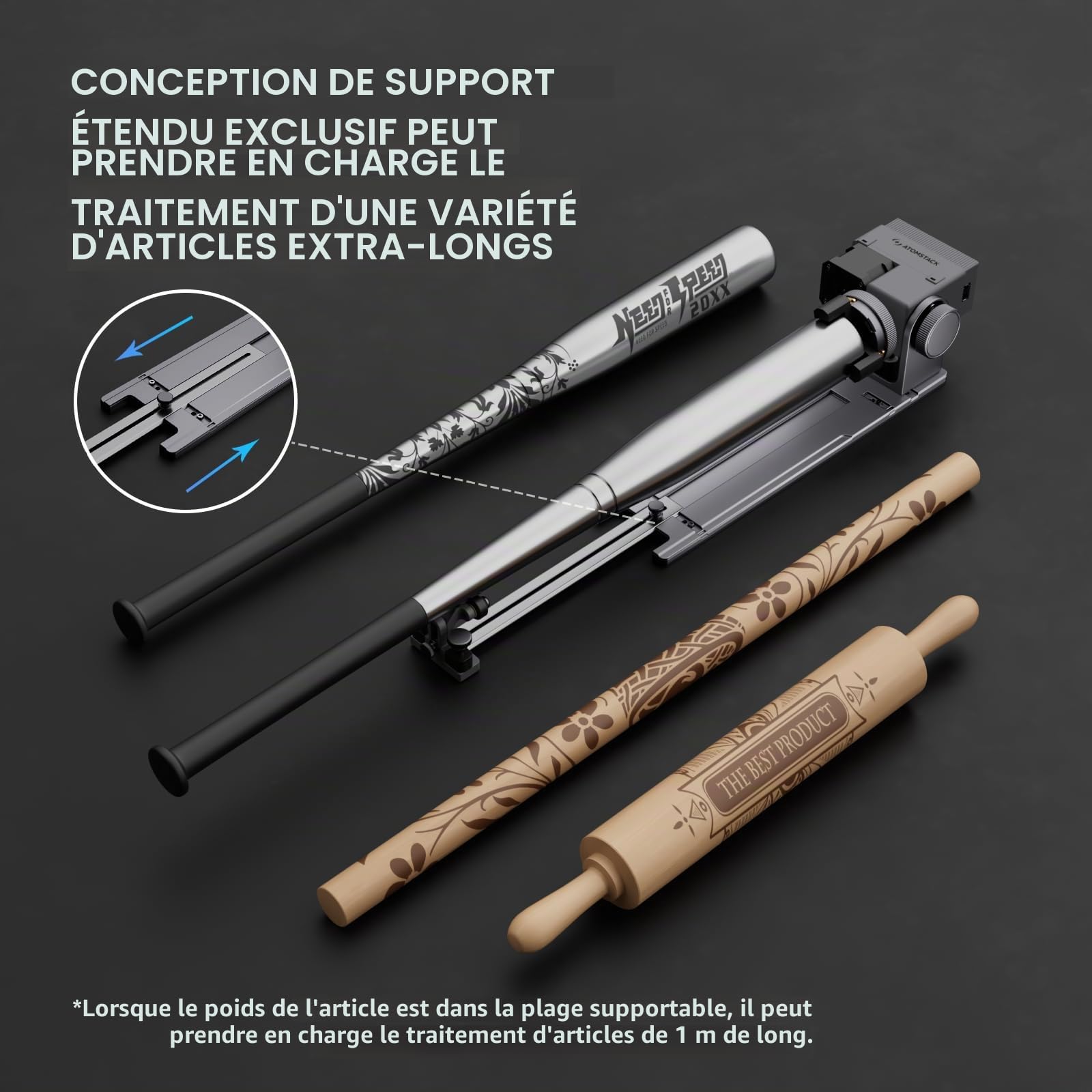 ATOMSTACK R8 et H5, mandrin rotatif et base haute, pour soutenir l'ATOMSTACK P1, pour tester des objets ronds ou annulaires tels que des balles de baseball, des boules de cristal