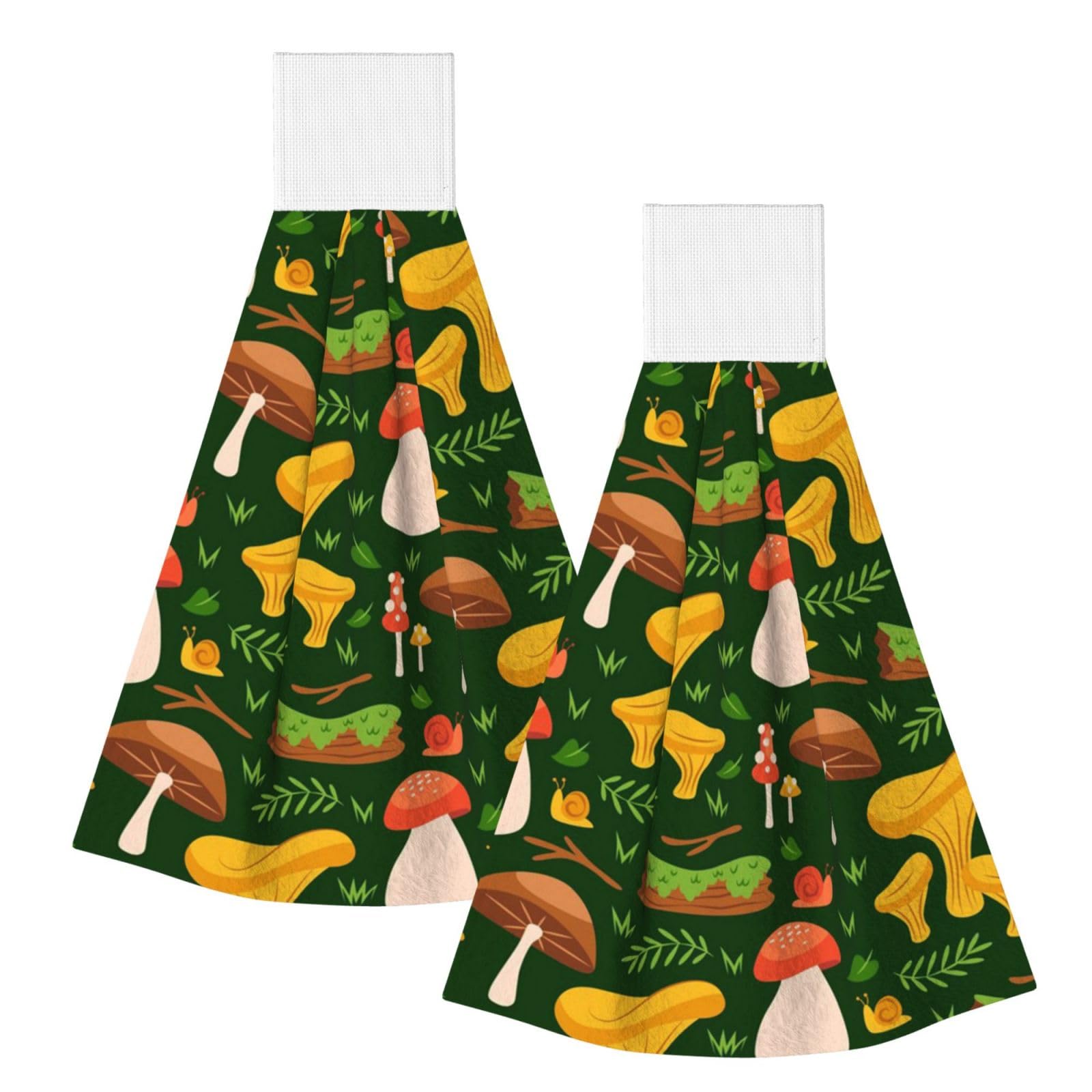 DOPKLNA Mushroom Pattern, 2 Pcs Hanging Coral Fiber Hand Towels for Bathroom, Absorbent Kitchen Towels