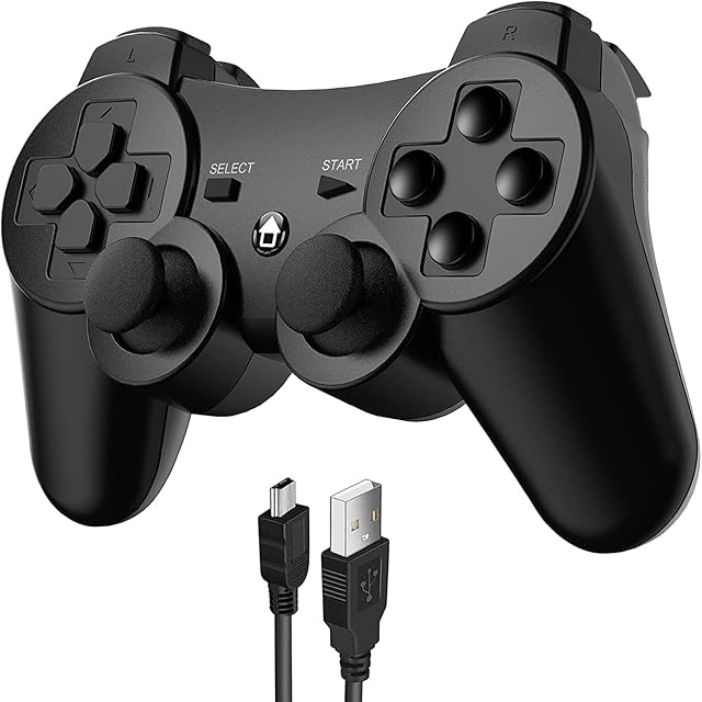 JAMSWALL Controller for Ps3, Wireless Bluetooth Controller Gamepad Joystick, Double Vibrating Controller for Sony Playstation-3 with Charger Cable Cord Thump Grips