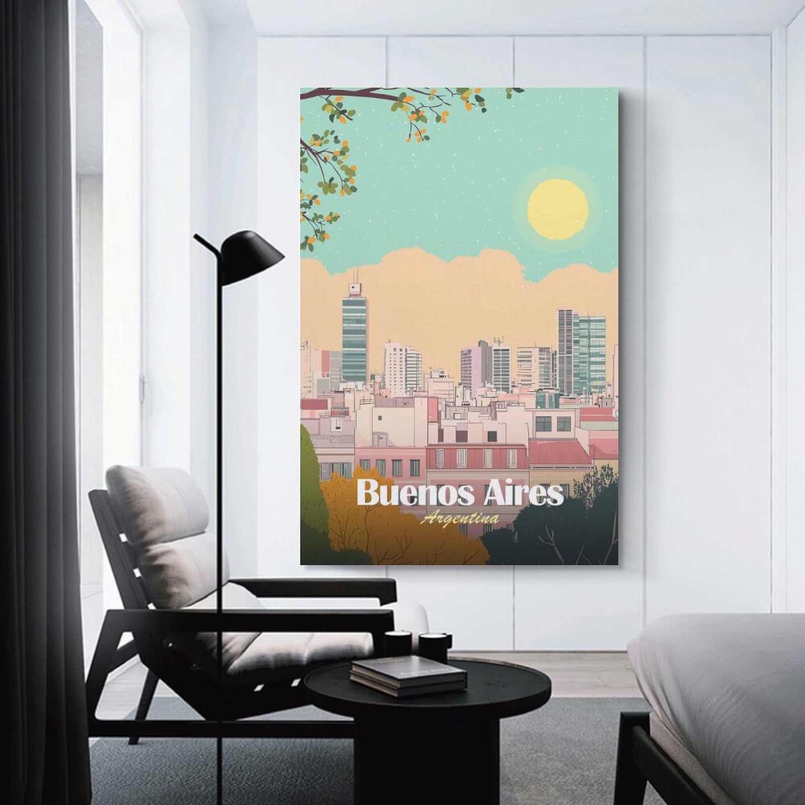 Junmoney Buenos Aires Argentina Cityscape Illustration(2) Canvas Art Print, 24x36inch(60x90cm), for Wall Displays, Bedrooms Or Room Updates, Home Wall Art for Statement Displays