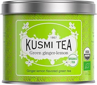 Kusmi Tea - Ginger Lemon Organic Green Tea - Refreshing Organic Green Tea Blend flavoured with Lemon and Ginger - 100g Organic, Premium Loose Leaf Green Tea in Eco-Friendly Metal Tin