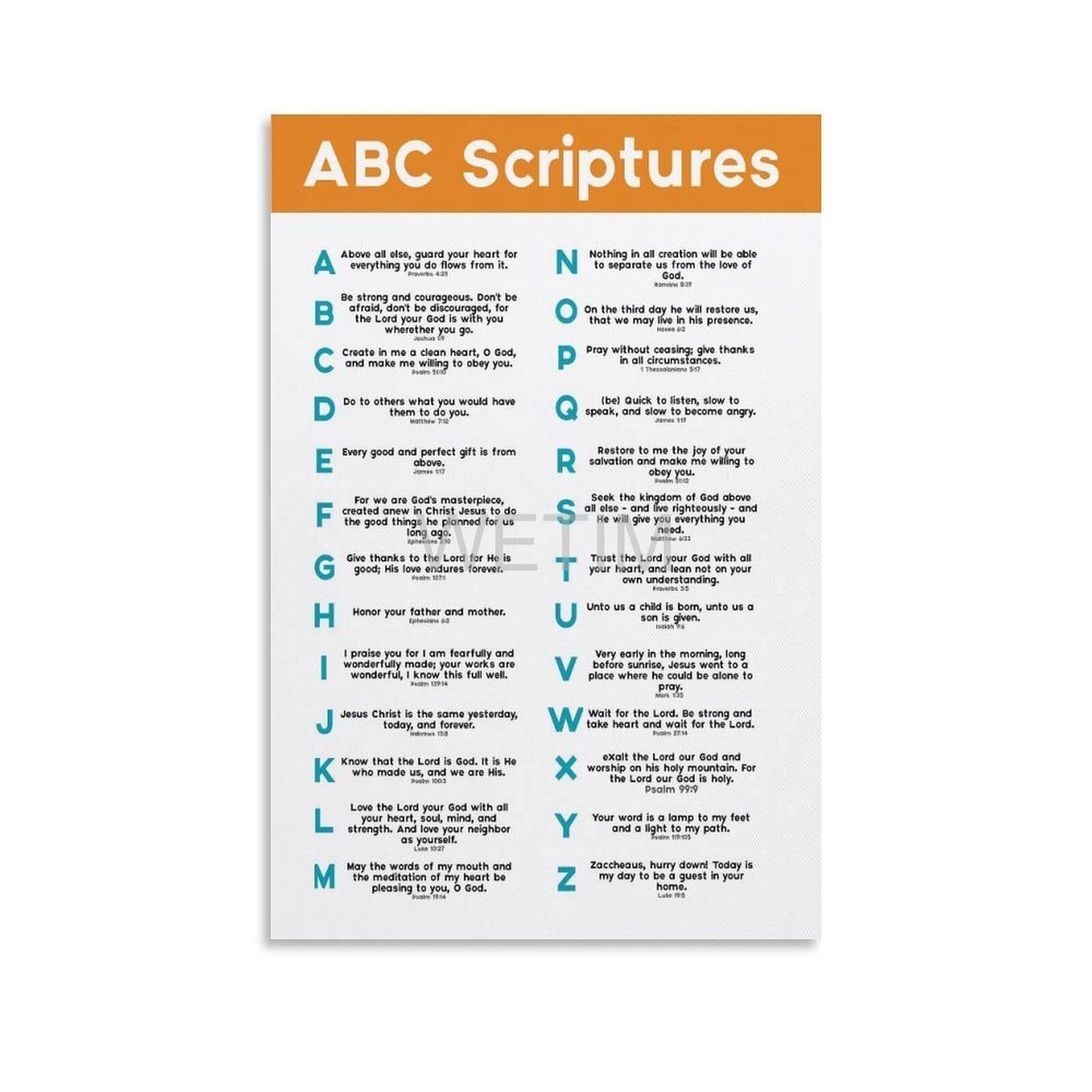 MDBJTCYZN Biblical ABCs Poster - Teaching with Bible Verses, Inspirational Faith-Based Wall-Art for Room Decor(Framed,16x24inch(40x60cm))