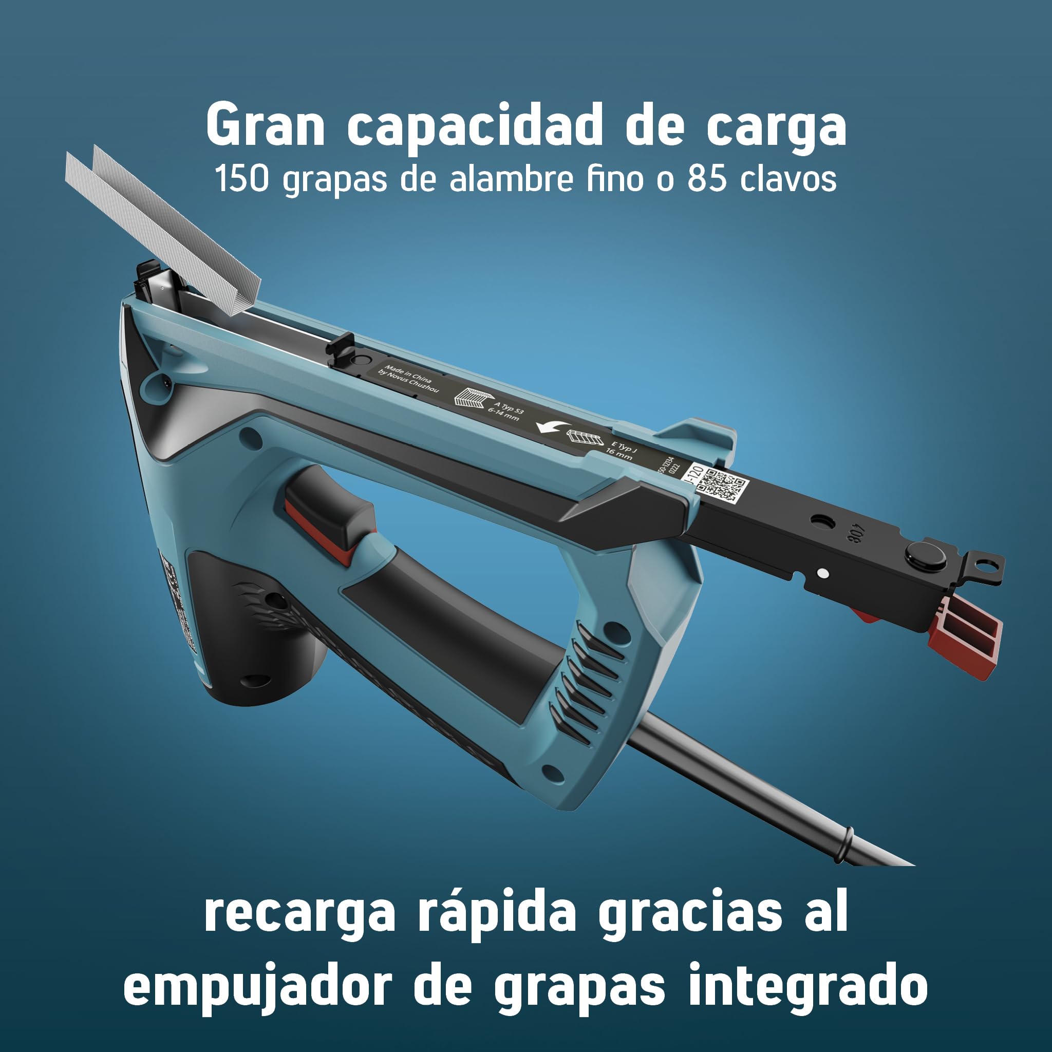 NOVUS TOOLS Juego de grapadora eléctrica J-120 con 1800 grapas, pistola de grapadora eléctrica para madera para fijación de telas y molduras | Para grapas de alambre fino de 6-14 mm y clavos de 16 mm