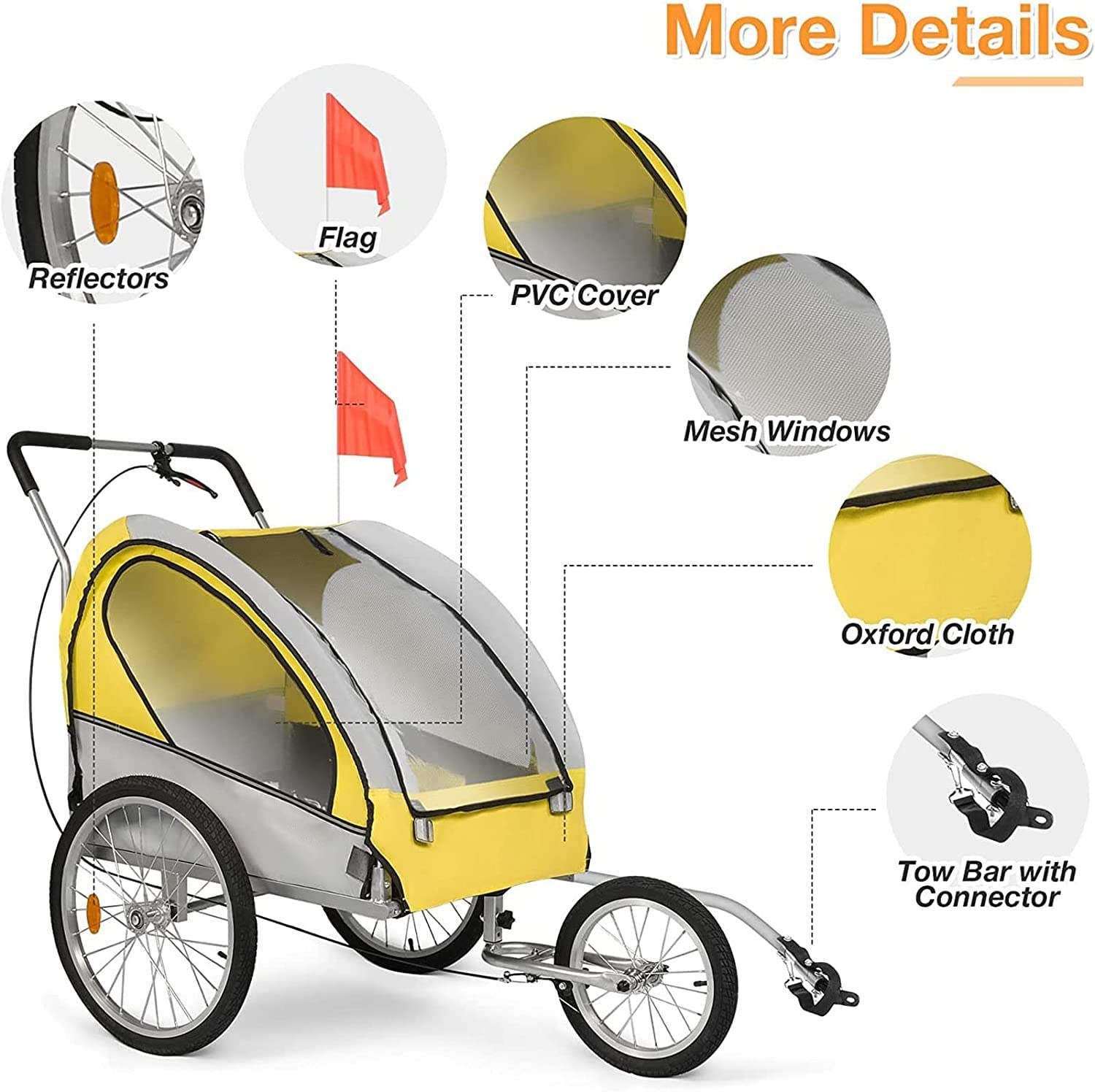 Rimorchio da carico per bici, Rimorchio per animali domestici, Rimorchio per bicicletta e passeggino per cani da compagnia 2 in 1, con finestra in rete, Carico telaio resistente 40 kg, Piegatura com