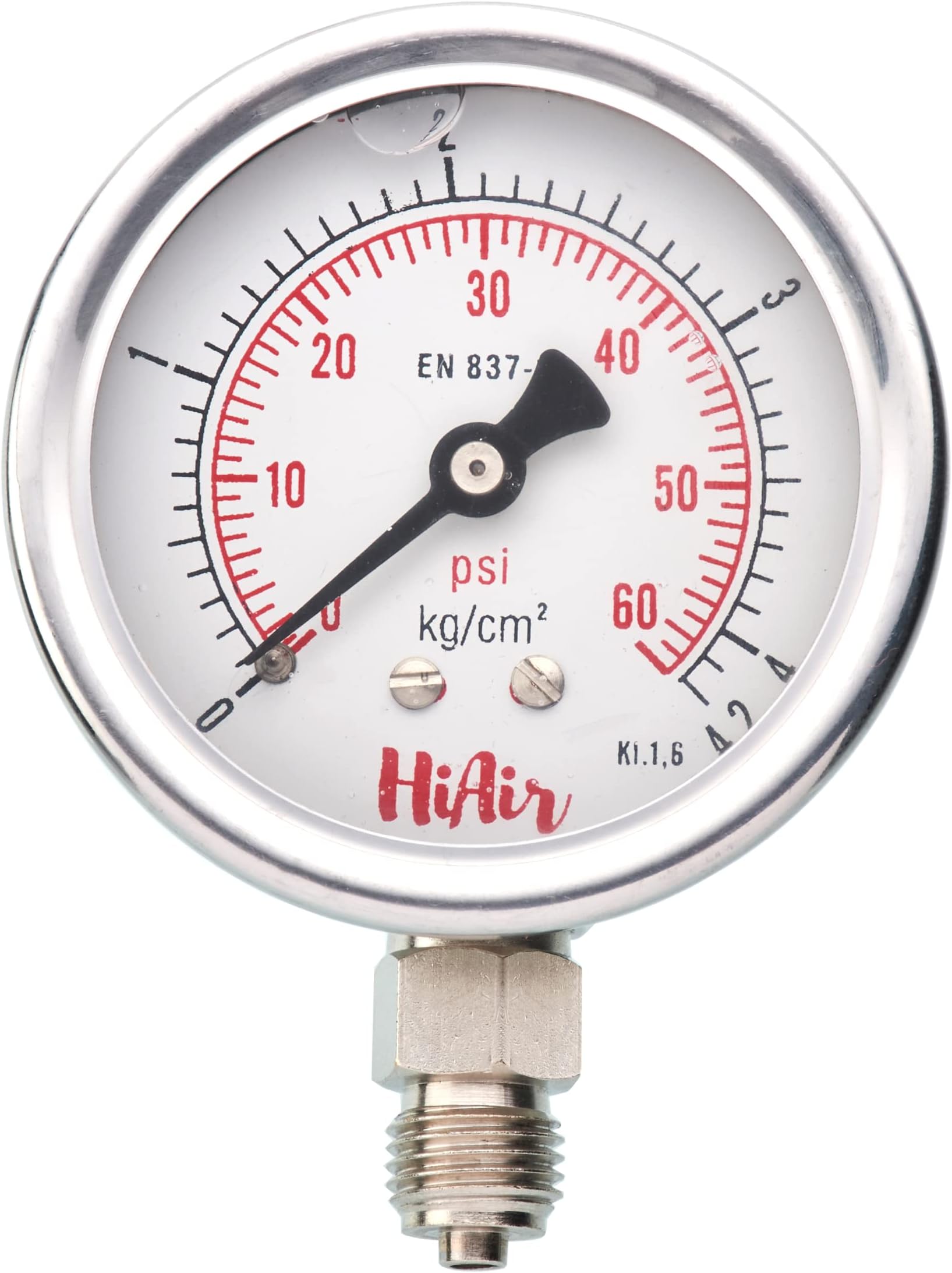 Glycerin Filled Bottom Pressure Gauge 0-4kg/cm2 (0-60psi),63mm (2.5inch) Dial Size, 1/4BSP Male Connection, DM(Direct Mounting) Bottom Entry (4kg (60psi))
