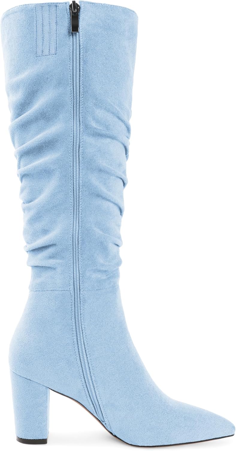 Knee High Boots for Women Chunky Heel Boots Classic Pointed Toe Boots Slouchy Booties for Work Office Comfortable Retro High Heel Boots - Image 6