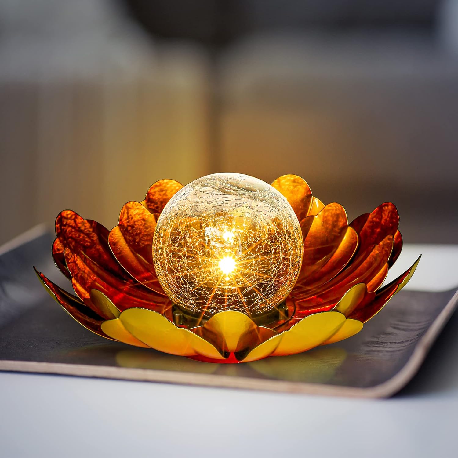 WNP Solar Flower Light Outdoor Christmas Decorative,Garden Solar Powered Lights,Yard Solar Glass Ball Light with Metal Petal for Tabletop Decor Birthday Gift for Her,Christmas Gifts for Women