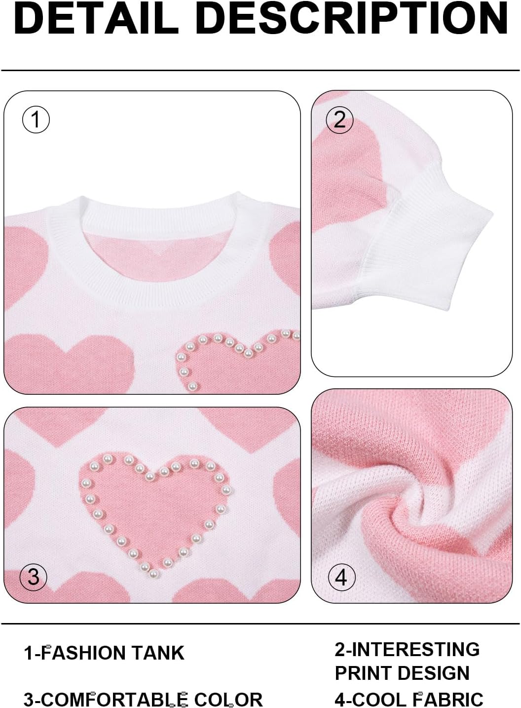 UNIQUEONE Valentines Sweater Women Love Sweatshirt Heart Graphic Knit Sweaters Valentine Day Oversized Crewneck Tops - Image 5