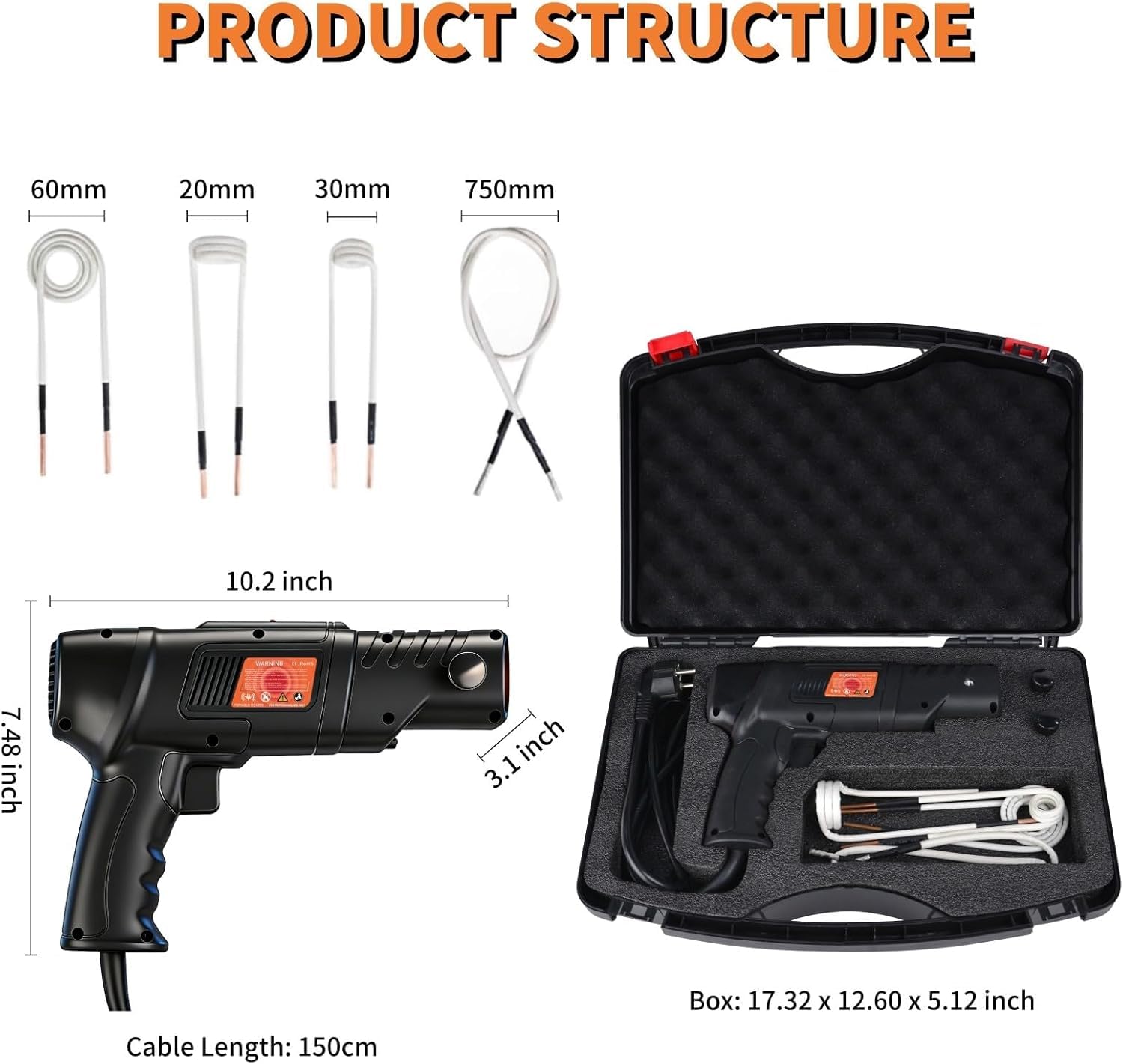 Riscaldatore a induzione da 2500 W, kit di riscaldamento magnetico senza fiamma con protezione da surriscaldamento, custodia resistente, strumento elettrico 110-220 V per un riscaldamento efficiente
