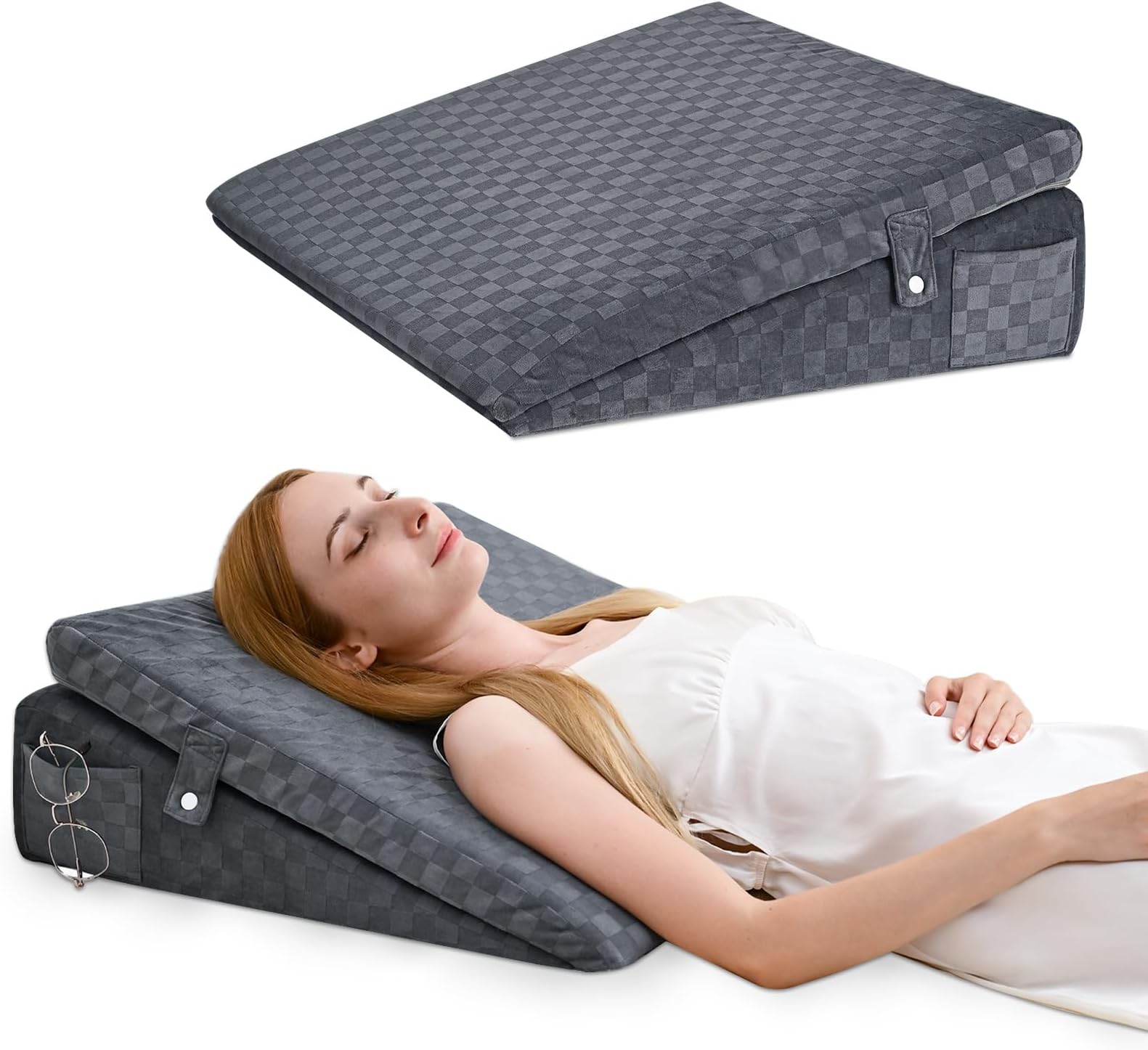 ENITYAWedge Pillow - 7.5" Bed Wedge Pillow for Sleeping - Bed Wedge for Back Pain Relief/Sleep Apnea/Acid Reflux Relief/After Surgery/Leg Support - Breathable Foam Top, Washable Cover, Grey