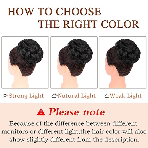 Miniatura 7 de Morica - 1 extensión de cabello sintético en forma de moño estilo ondulado, recogido y desordenado, y con banda elástica para mujeres (color negro