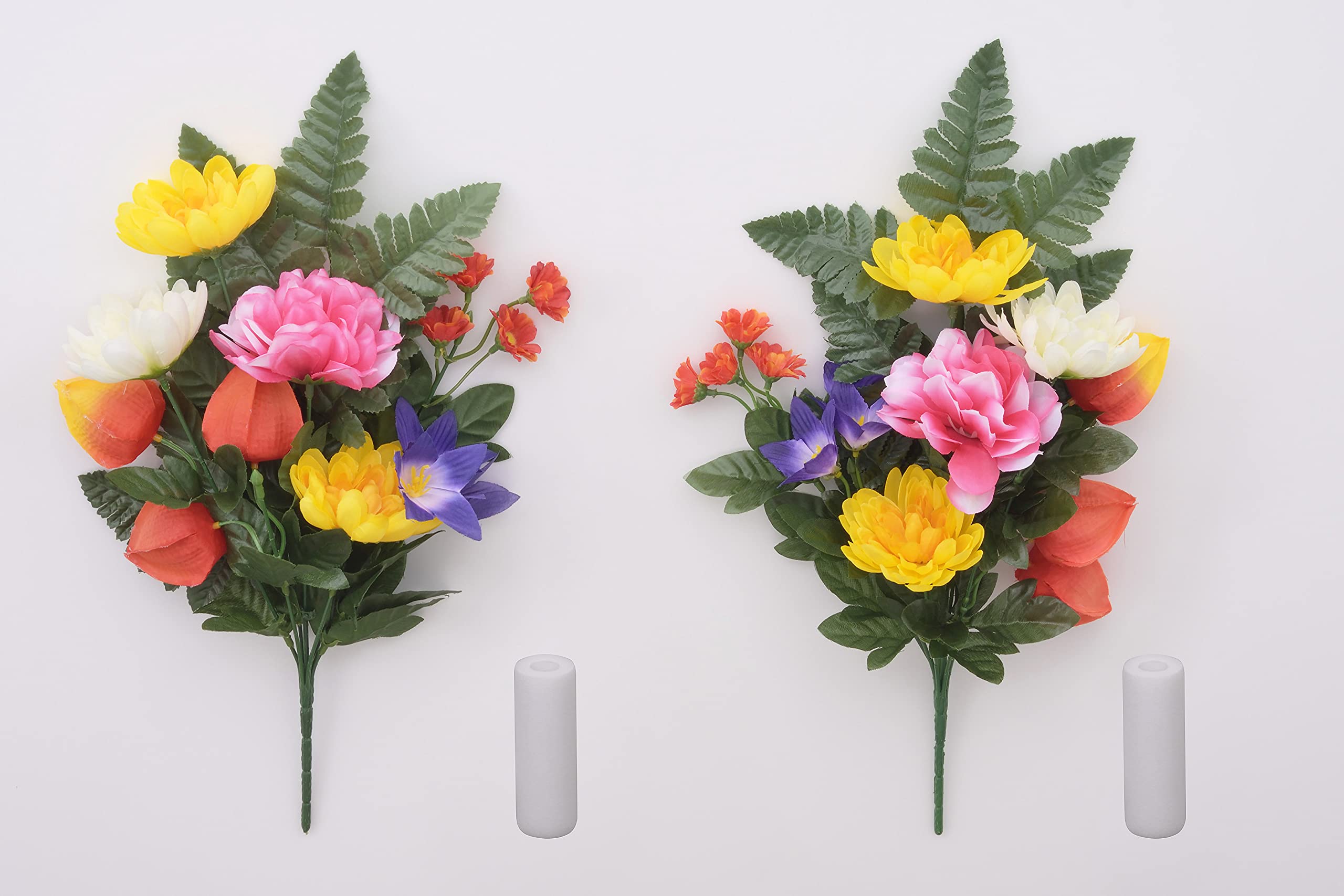 アートクリエイション お盆 お墓 仏花 造花 セット お墓参り お墓でも使える ほおずき 付 仏花 2本組(ホルダー付) 緑・黄・白・ピンク・オレンジ・青・紫