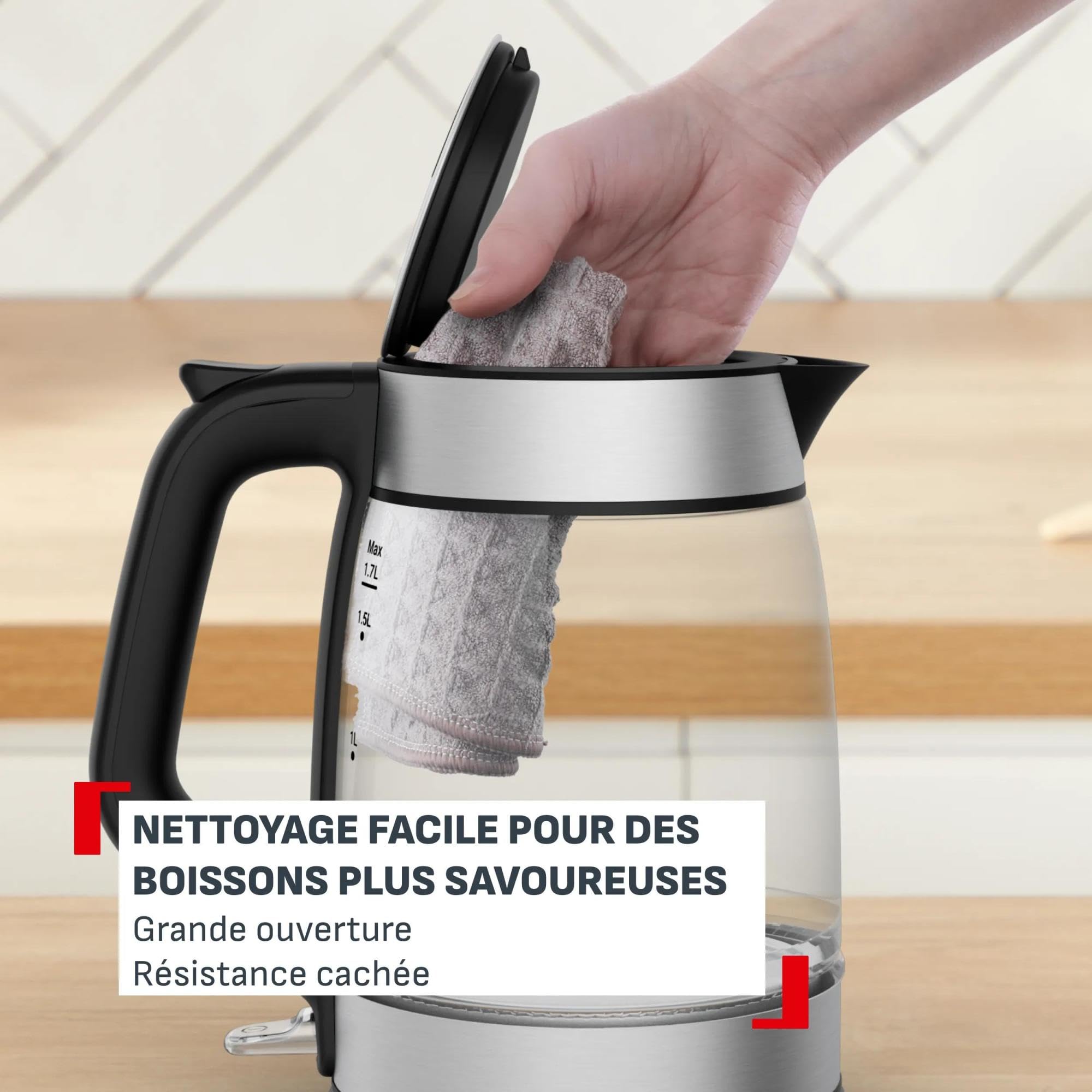Tefal Express, Bouilloire en verre, Bouilloire électrique, Ébullition rapide, Arrêt automatique, Indicateur 1 tasse, KI6A58E0