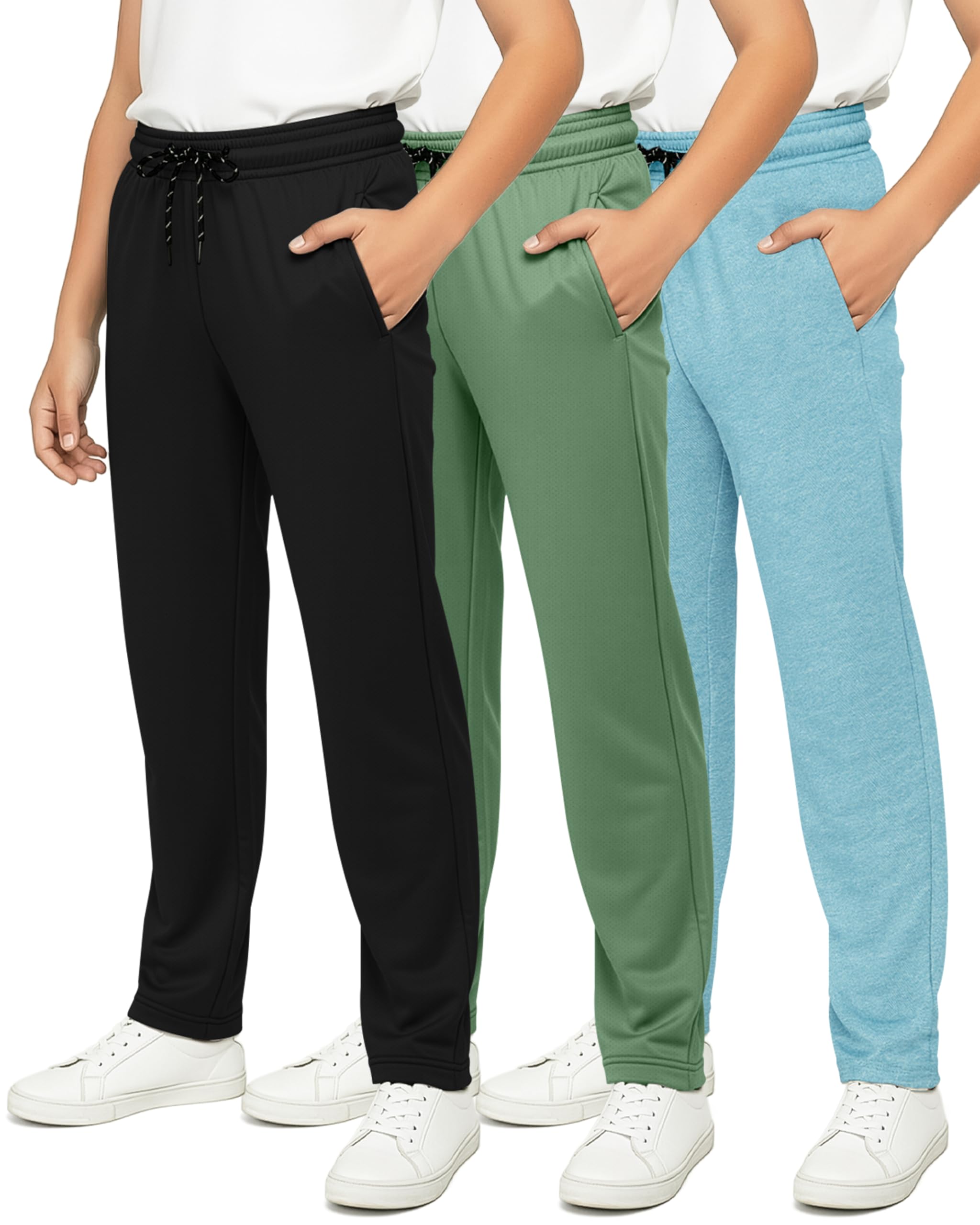 3 Pack Boy's Mesh Open Bottom Sweatpants Athletic Track Pants Teens Kids