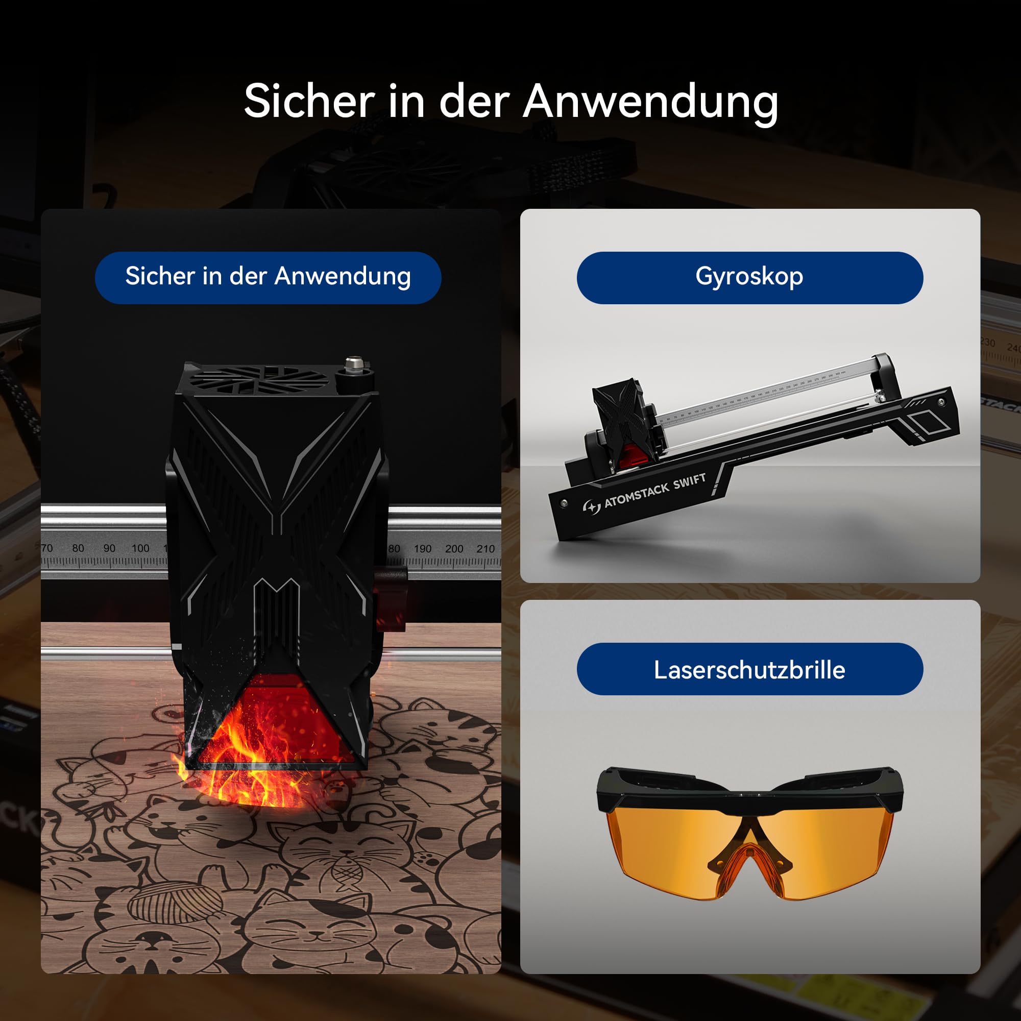 ATOMSTACK 12W Laser graviermaschine, Gravurfläche 300 × 300 mm, Swift 12 W Serie Laserschneider, 0,01 mm hochpräzise Laser Cutter für Holz und dunkles Acryl, Leder (Schwarz, Swift 12W)