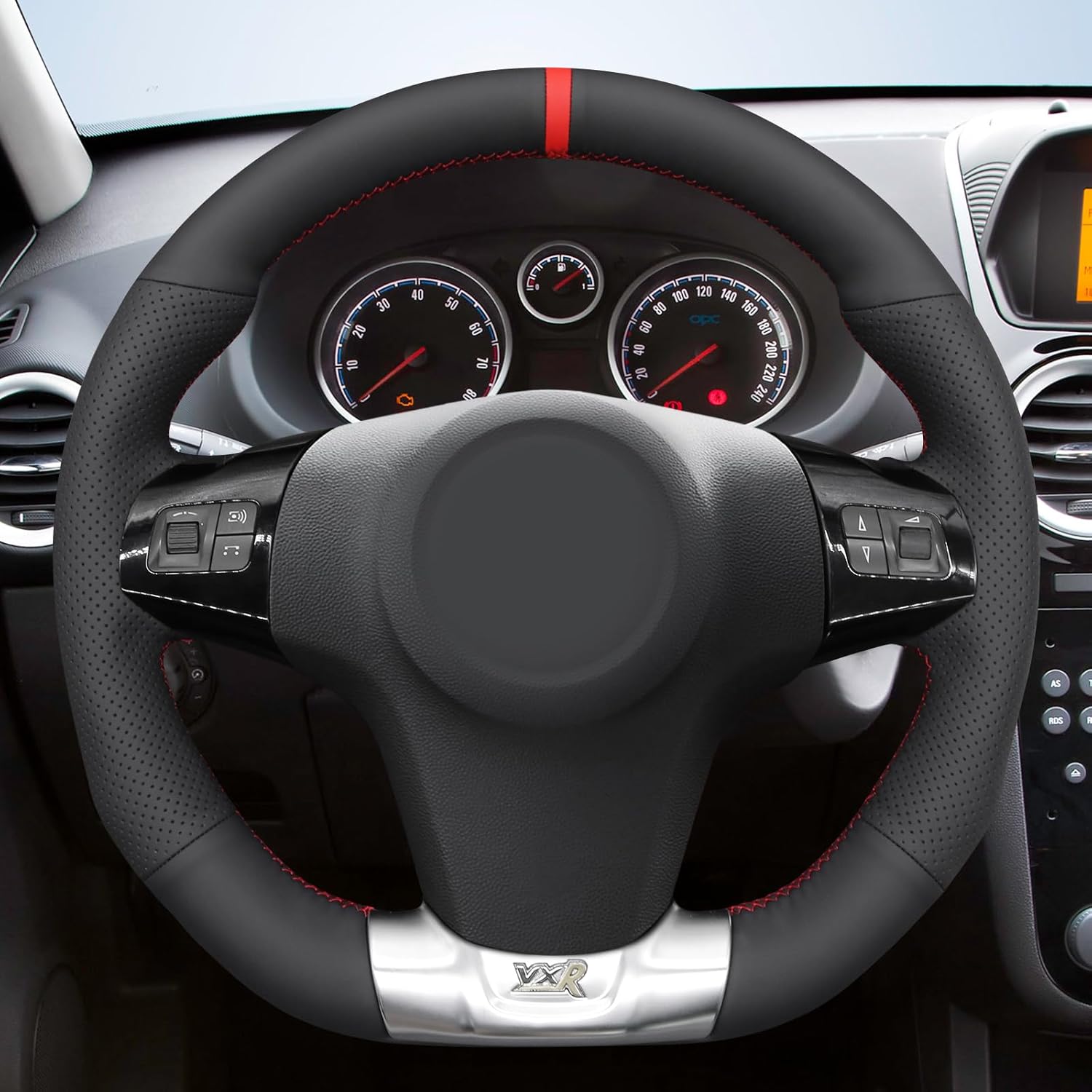 MEWANT Steering Wheel Cover for 2007 Opel Corsa OPC Hand-Stitched Microfiber Leather Car Steering Wrap