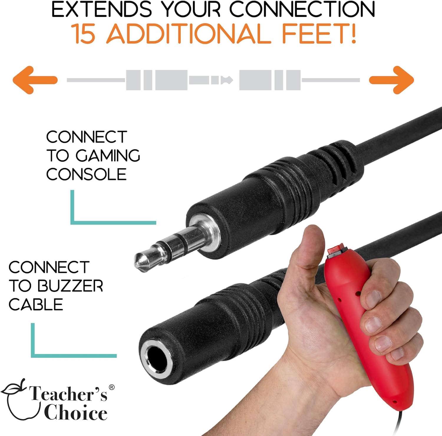 Teacher's Choice 15 Ft Extension Cables for Handheld Game Buzzer System (8 Pack)