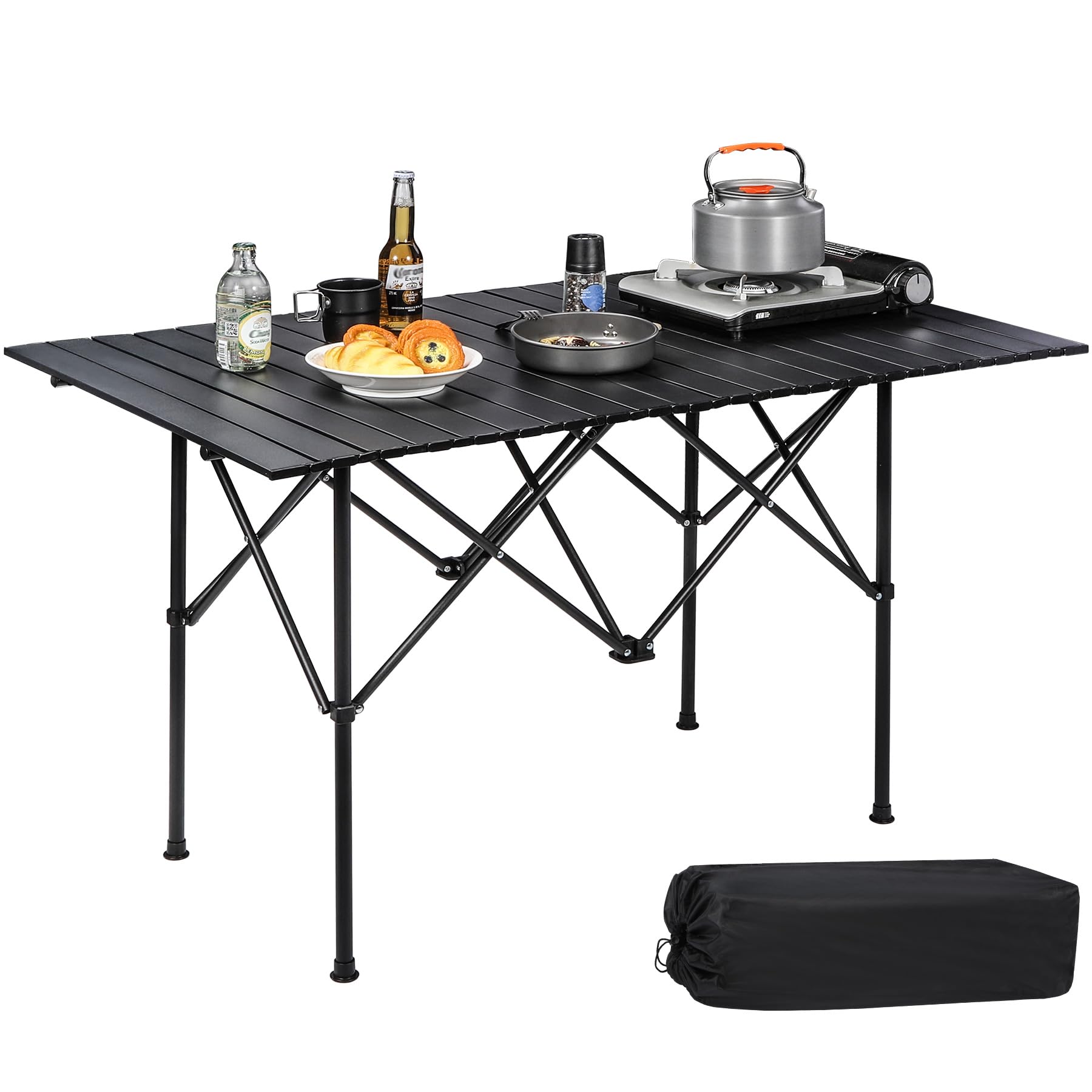 REDCAMP Large Camping Table Folding, 120 x 70cm Lightweight Roll-up Picnic Table with Carry Bag, Portable Outdoor Table for Cooking BBQ RV Beach Hiking Fishing, Black