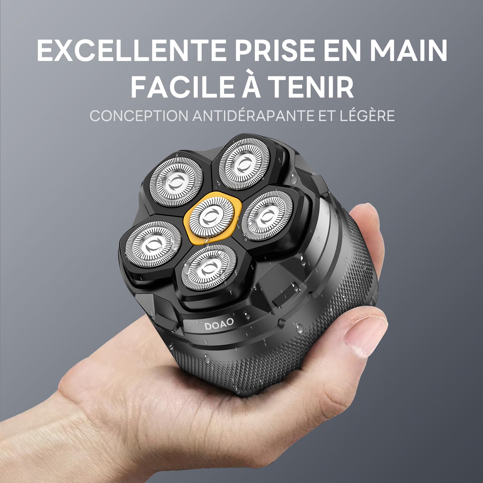 DOAO Rasoir Tete Chauve Homme, Rasoir Crane à Tête Rasée Étanche sans fil 2024, 6D Flexible Tête de Rasage, Tête Magnétique, Utilisable à sec et Sous L'eau, port USB-C (A6)