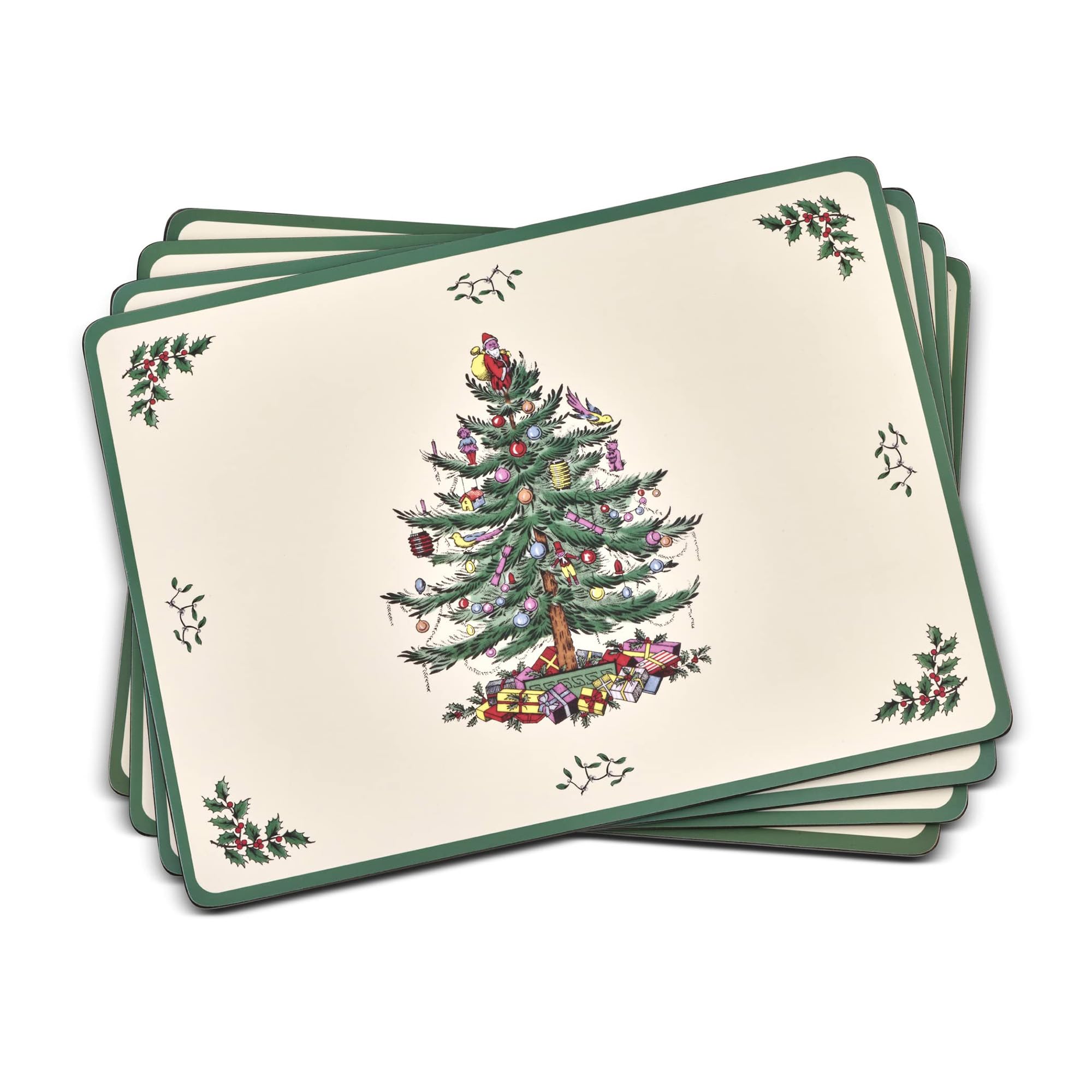 Spode Christmas Tree Collection Placemats Set of 4 - (15.7" x 11.7") Holiday Dining Table Accent, Cork Back Board, Iconic Festive Pattern & Heat Resistant Stain Guard, Seasonal Decoration