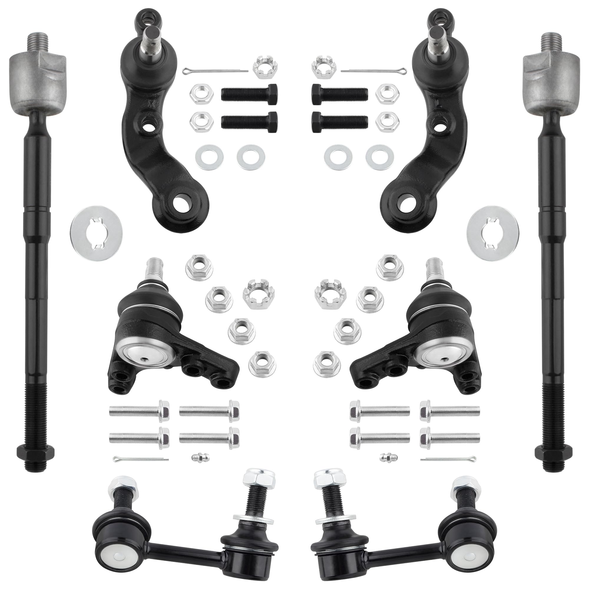 BOXI (Set of 8) Front Inner Tie Rod Ends + Sway Bar End Links + Upper & Lower Ball Joints Fit for Toyota Tacoma 2001 2002 2003 2004 2WD 5-Lug |