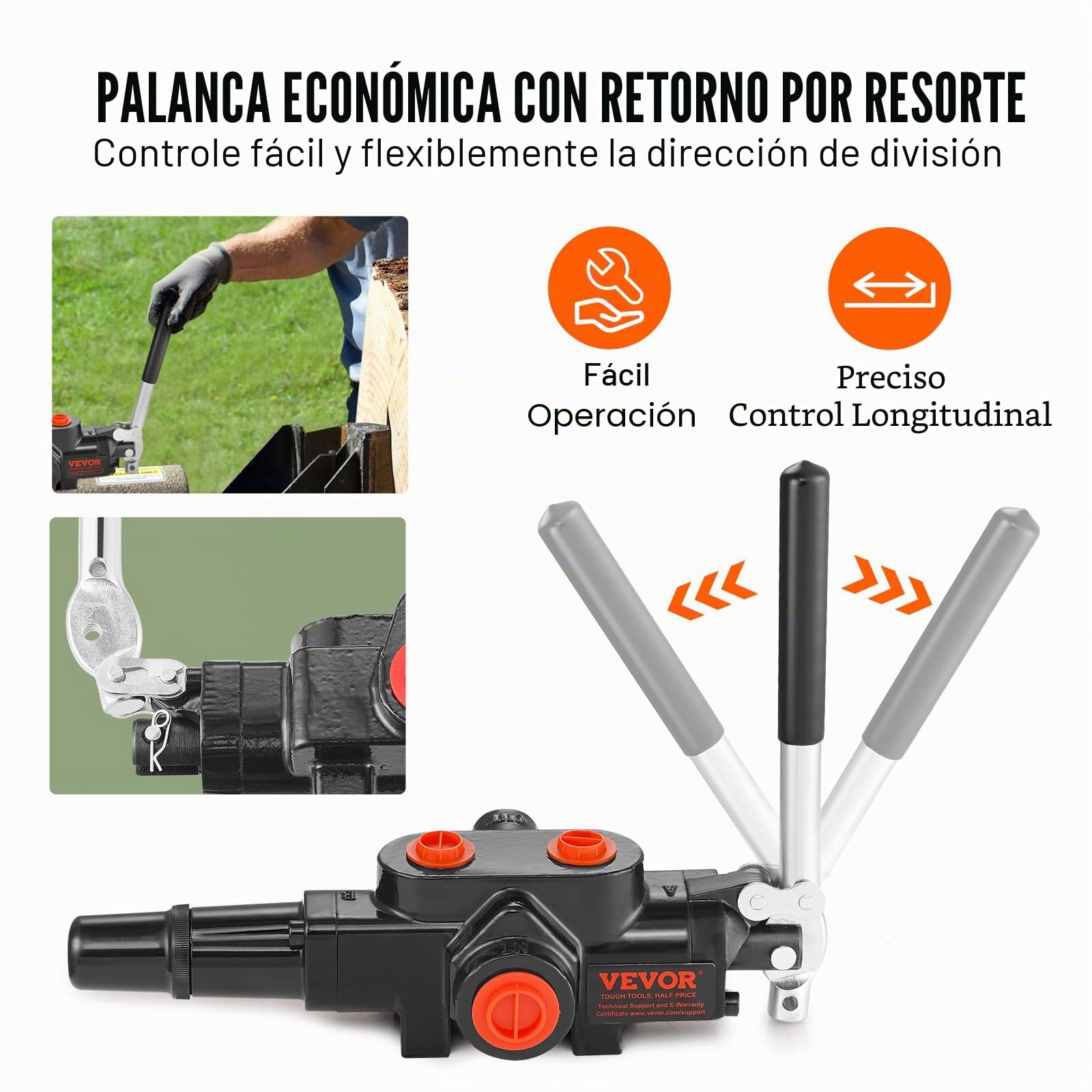 VEVOR Válvula Hidráulica Divisora de Troncos 1 Carrete Válvula de Control Direccional Hidráulica de Flujo de 95 L/Min Válvula de Carga Hidráulica de 3626 PSI para Tractores Pequeños Cargadores