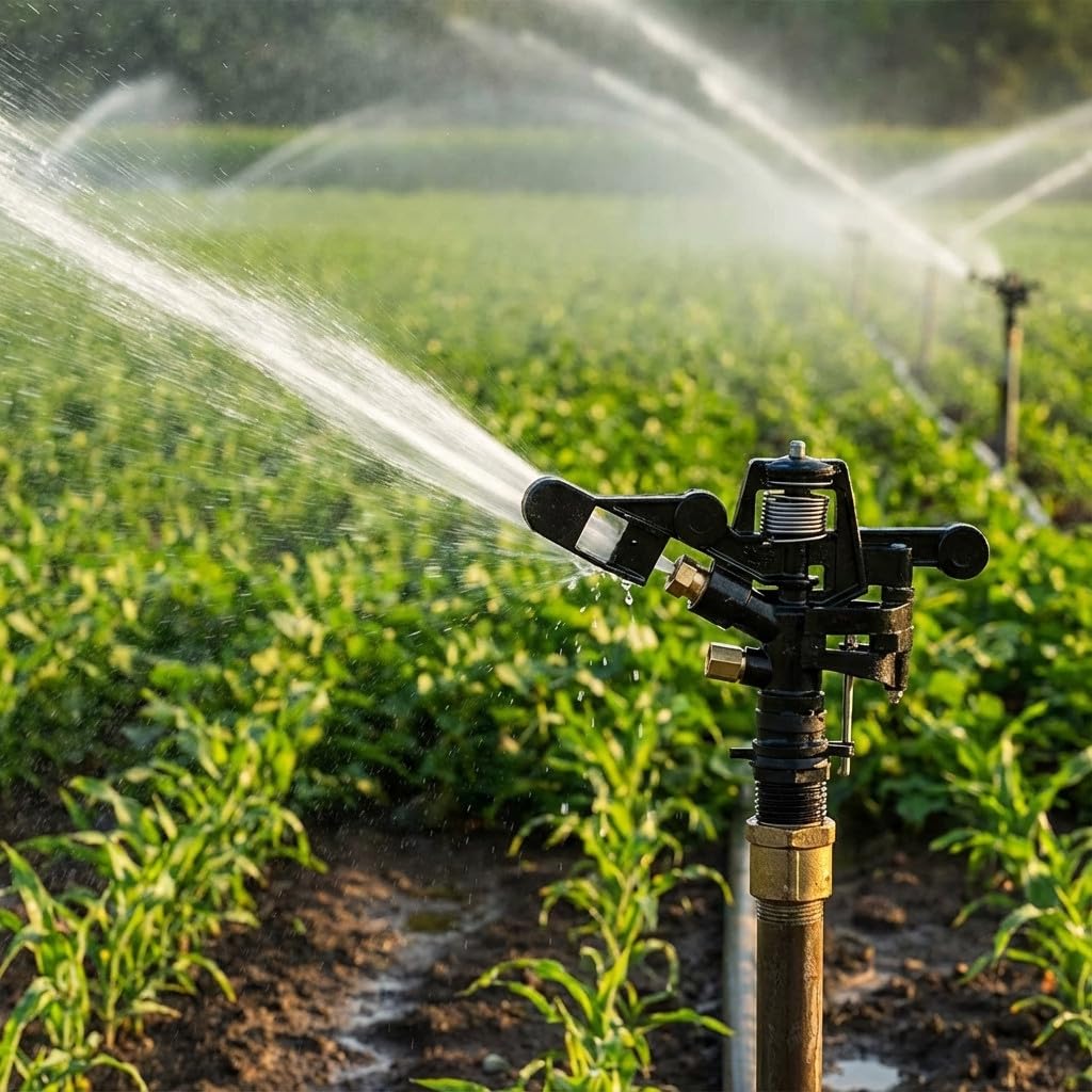 Suinga Aspersor de Riego Agricola Ajustable 3/4'' | Pack 5 Aspersores con Alcance 12 a 19 m | Aspersor de Jardin Sectorial de 0 a 360º con Boquilla de Latón