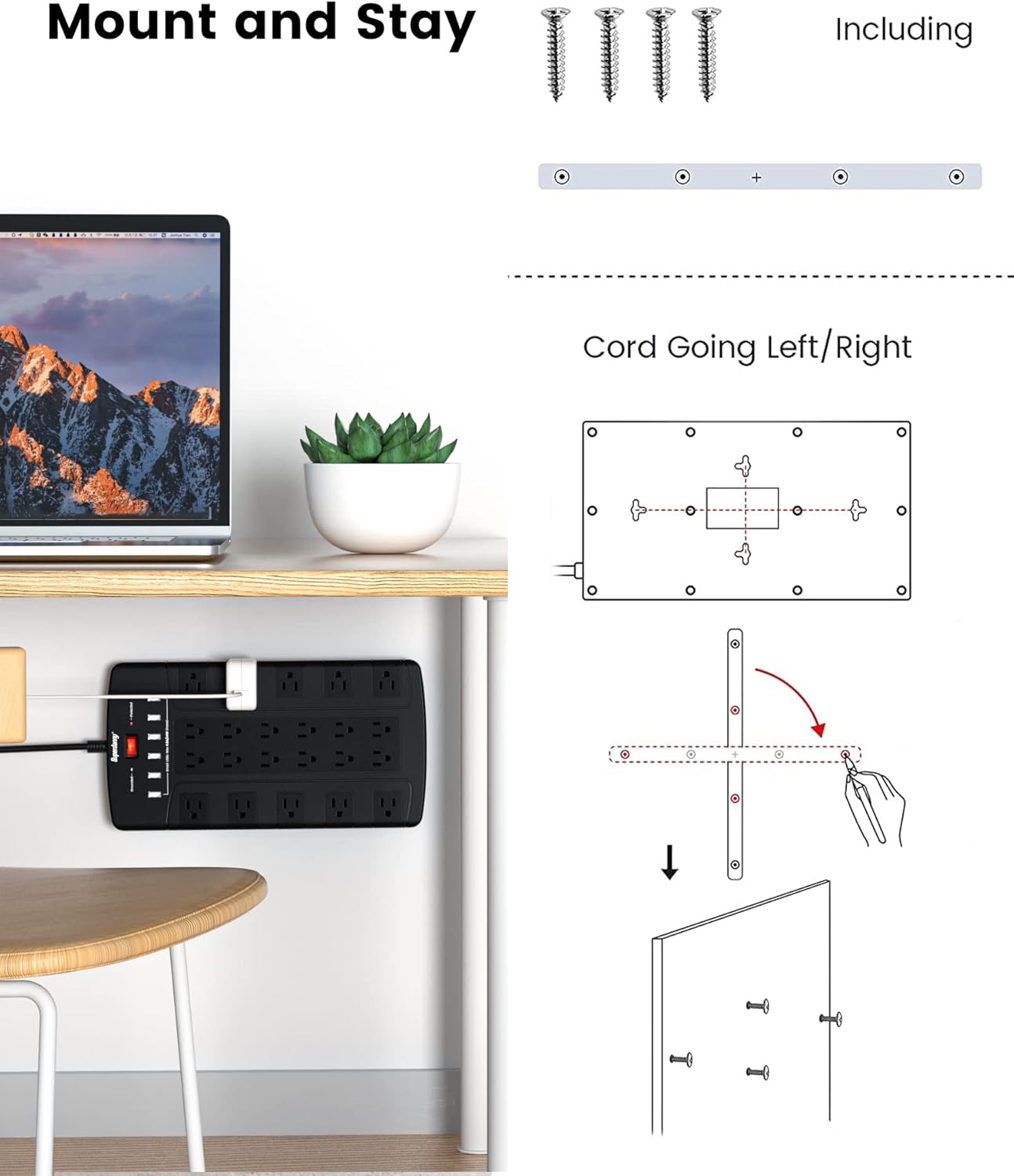 Ladron Enchufes BESTEK Regleta Enchufes Con 4 Tomas Con Interruptores Individuales (1,8 M, 3600w, Protección Para Niños), Color Negro Con Luz Azul Regleta Usb Carga Rapida 3.0