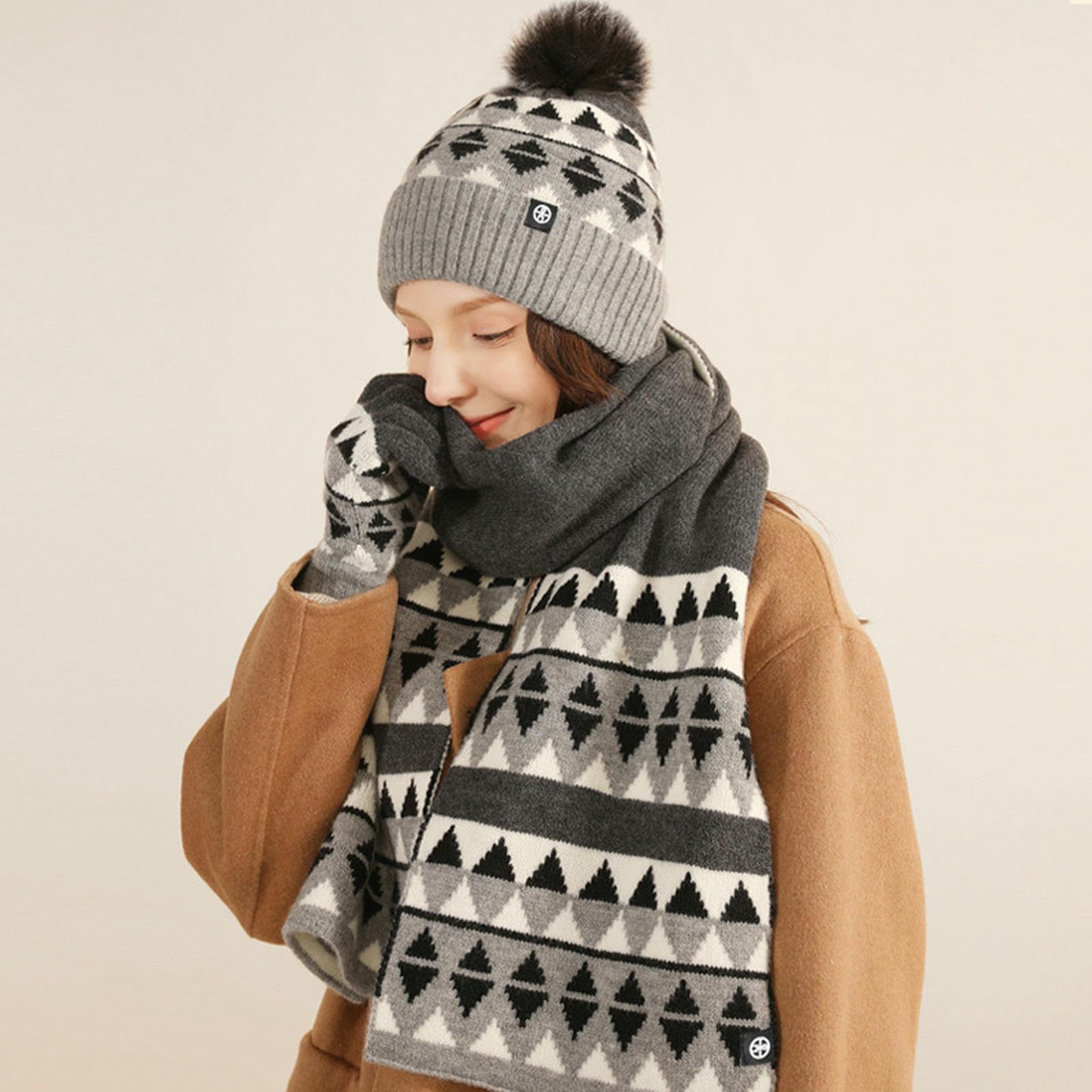 Wintermütze Schal Handschuhe Set Gestrickte Winterhandschuhe, Schals, Mützen Und Wollsets Für Wärme Schutz Vor Kälte-hx319 Schwarz
