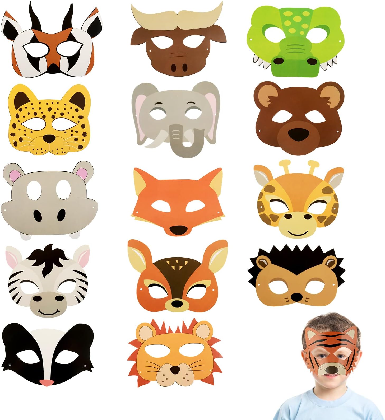 Abeillo 15 Pieces Animal Masks Party Favors Wild Animal Jungle Safari Theme Birthday Party Favors Animal Costumes Dress-Up Party Supplies and Decorations