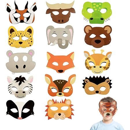 Abeillo 15 Pieces Animal Masks Party Favors - Wild Animal Jungle Safari Theme Birthday Party Favors Animal Costumes Dress-Up Party Supplies and Decorations